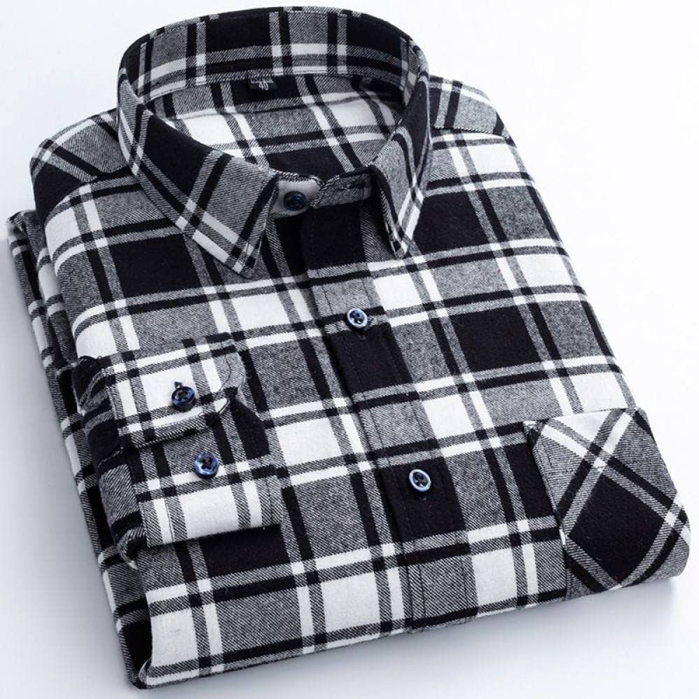 Camicia in Cotone A Maniche Lunghe da Uomo,Camicia Casual da Uomo A Maniche Lunghe, Camicia Casual da Uomo in Cotone A Quadri Manica Lunga con Taschino sul Petto Camicia Casual per Uomo Camicia in C