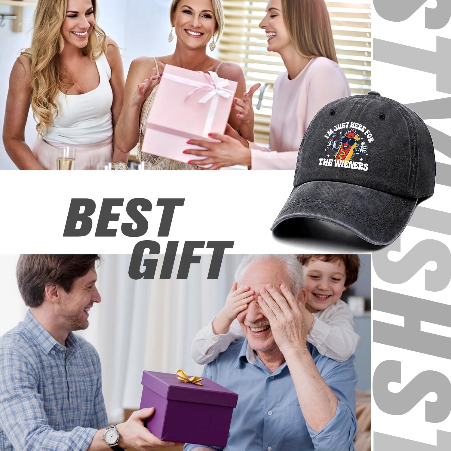 I'm Just Here for The Wieners Funny Retro Washed Cotton Baseball Cap, Adjustable Lightweight and Breathable Unisex Hat Outdoor Accessories, Gifts for Men Woman Friend Fireworks Hot Dog 4th of July - Image 5