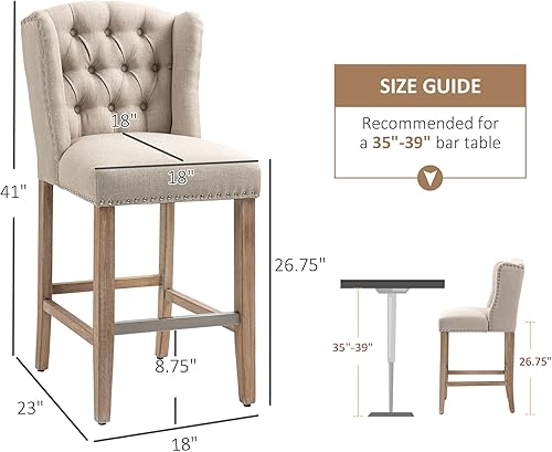 Miniatura 8 de HOMCOM Juego de 2 taburetes de bar de altura de mostrador, taburetes de bar tapizados de altura de asiento de 27 pulgadas, taburetes de isla de