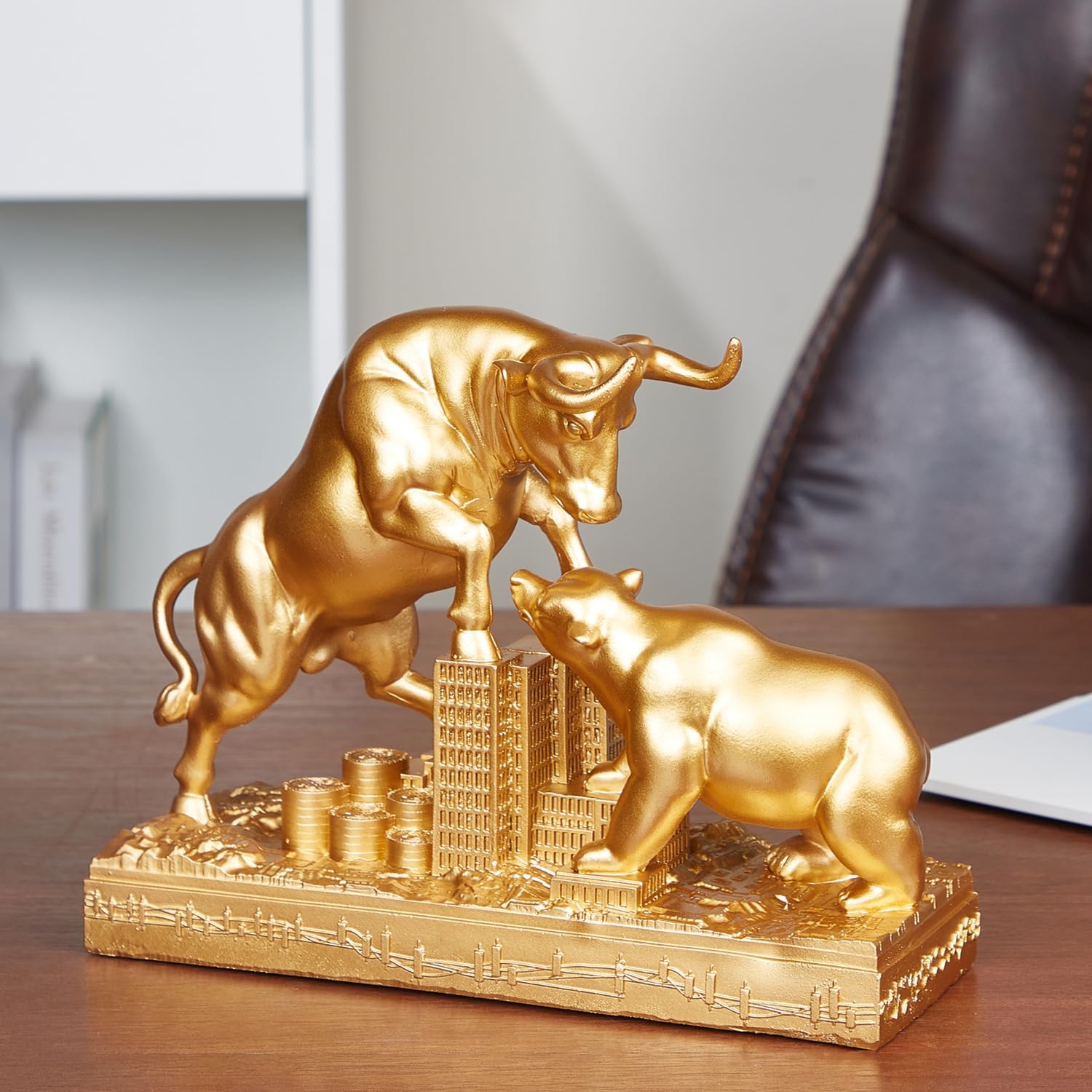 Bull and Bear Statue,Resin Abstract Tabletop Decor, Stock Market Decor,Gifts for Financial Investment Managers Investor.