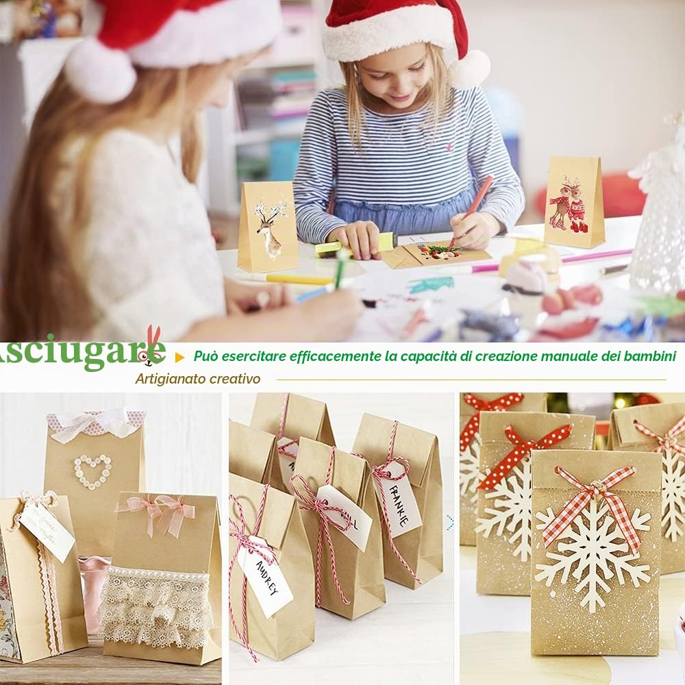 Sprinlot Calendario dell'Avvento, 25 Sacchetti di Carta Kraft con Adesivi Numerici, Calendario dell'Avvento Fai da Te, Avvento Calendario Avvento da Riempire, Calendario di Natale per Bambino