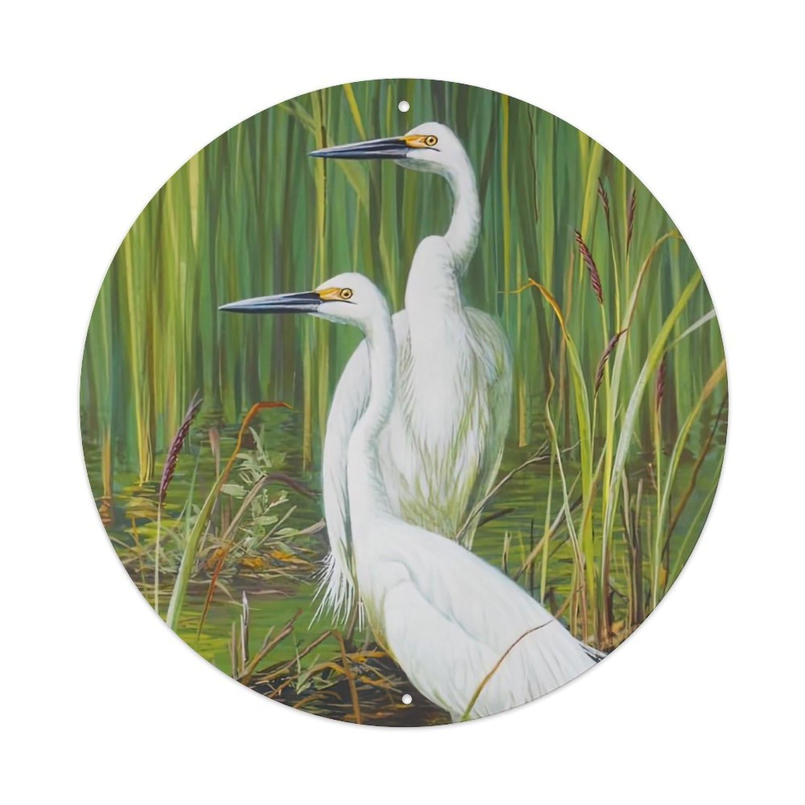 Animal Birds Artwork Two Great Egrets Vintage Metal Tin Sign Plaque Wall Decor for Cafe, Club Bar, Office, Garden Metal Poster 8x8Inch