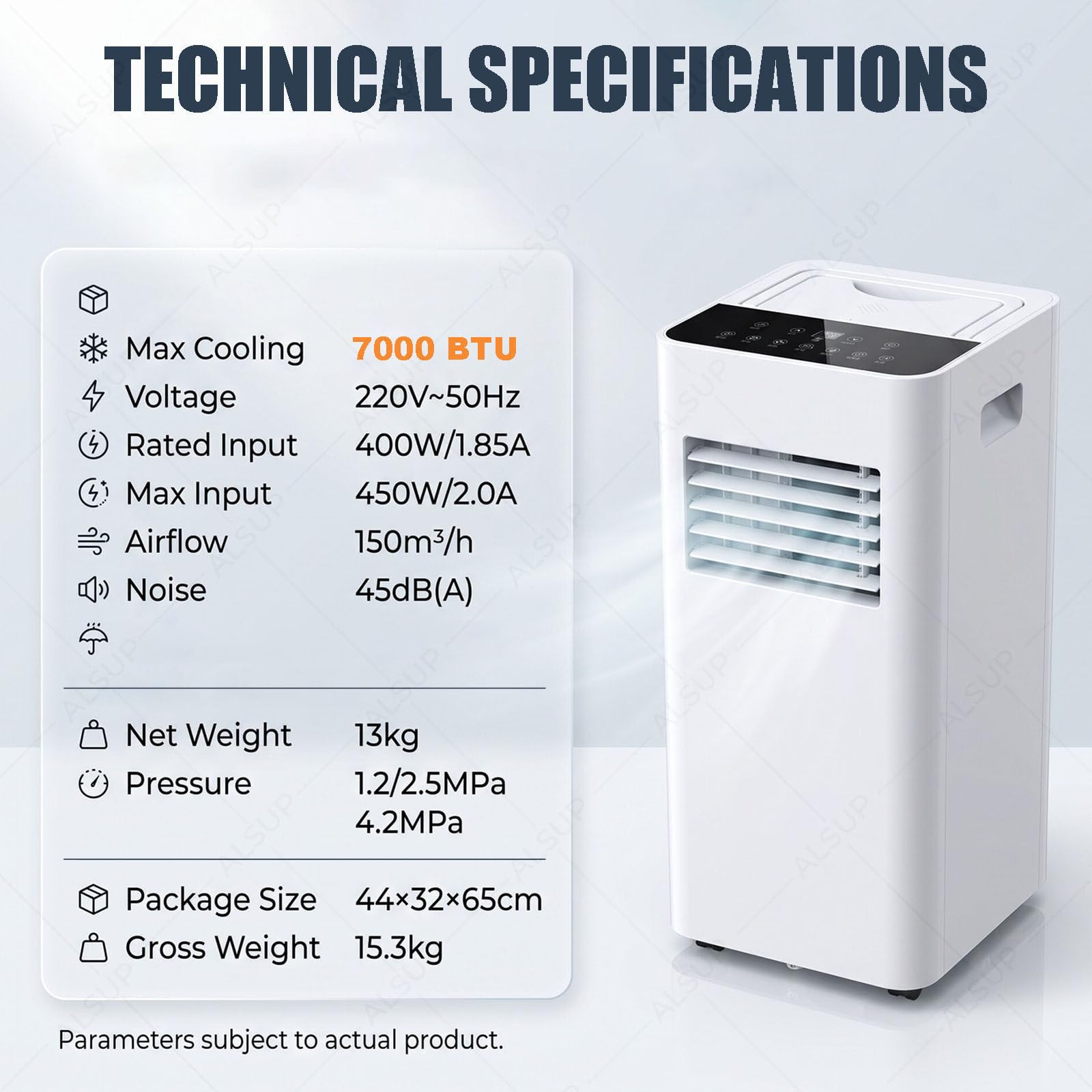 Aire Acondicionado Portátil Silencioso 7000 BTU Con Mando Y Temporizador