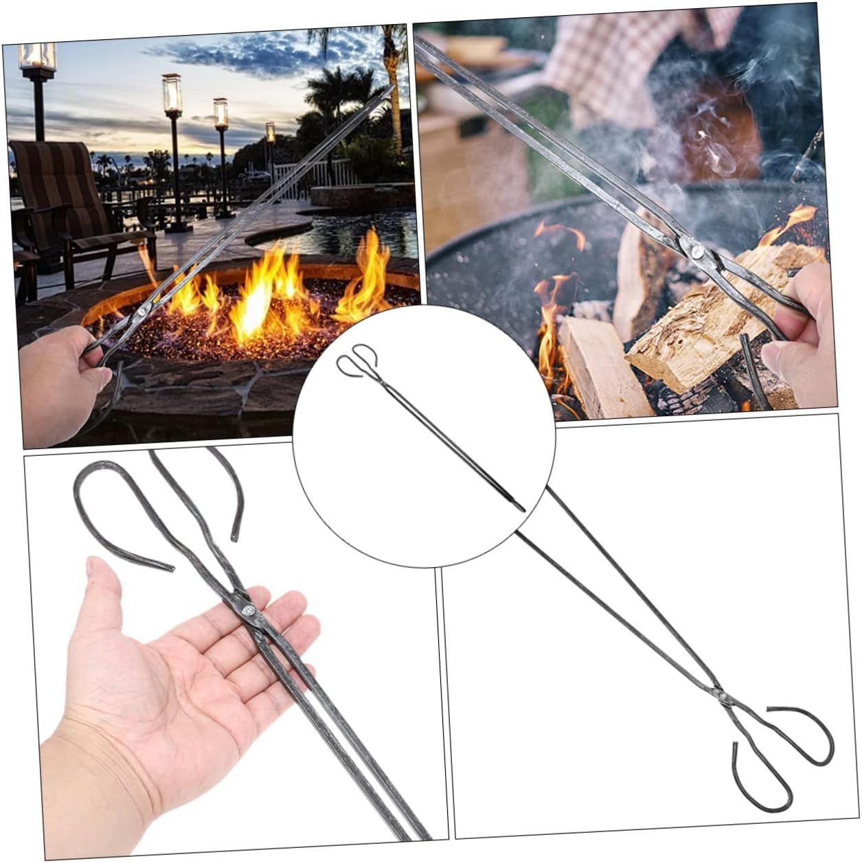 2Pcs Extended Fireplace Tongs Heat Resistant Outdoor Garbage Picker for Camping Picnics and Home Fireplaces and Firewood Clips