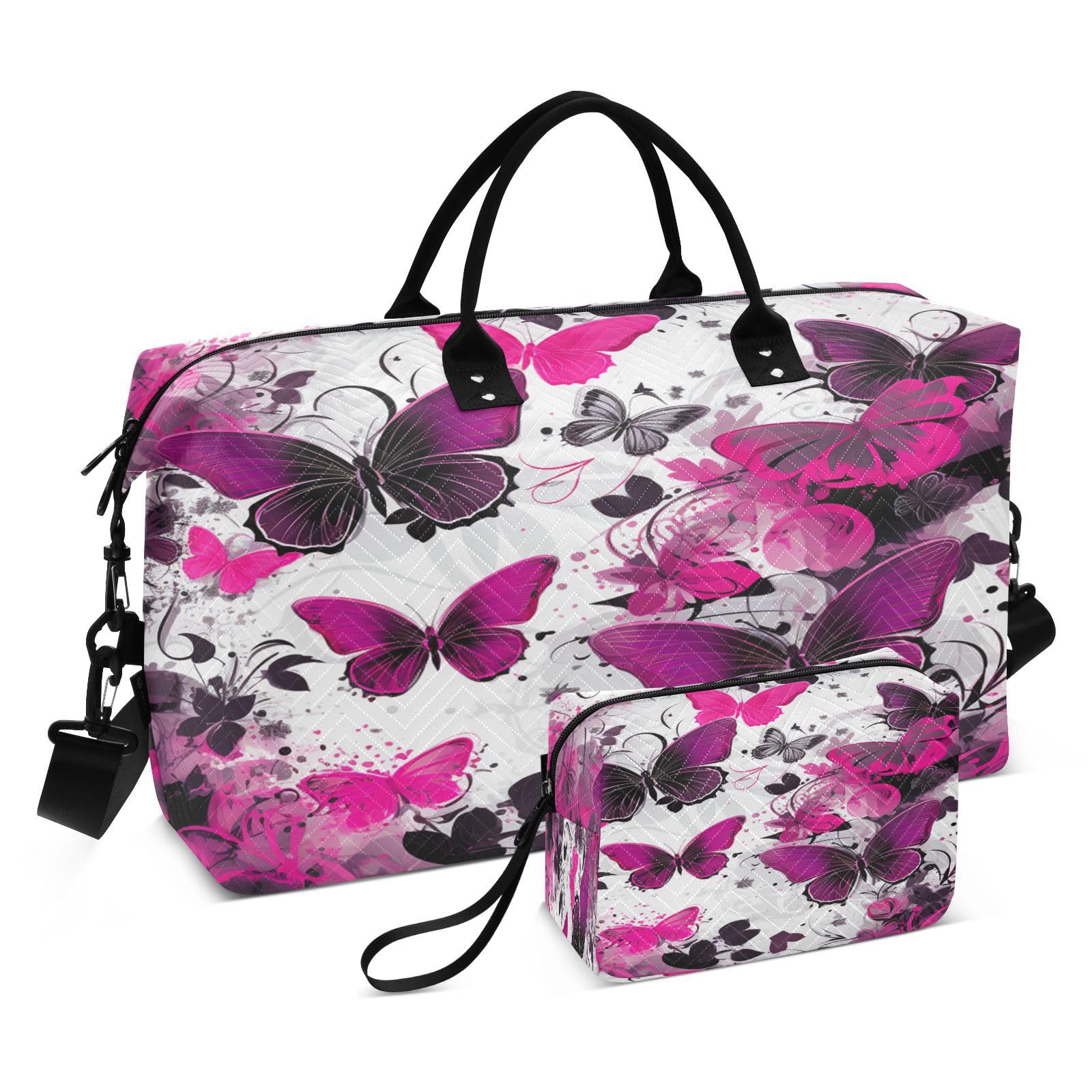 Butterflies Pink Art Sports Swim Gym Bag Weekender Duffel Travel Bags Handbag with Makeup Storage Bag for Girls Men
