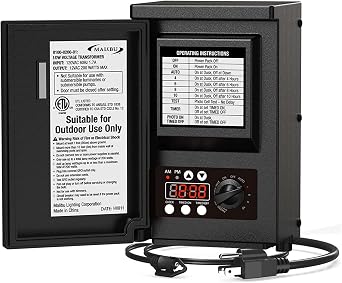 Malibu 200W Power Pack محول الجهد المنخفض محول الإضاءة في الهواء الطلق مع مستشعر الصور والموقت ، مقاوم للطقس في الهواء الطلق منخفض الجهد ضوء المناظر الطبيعية ، أضواء كاشفة ، ضوء المسار 8100-0200-01