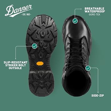 Danner Striker Bolt Side-Zip Waterproof Tactical Boots for Men - Lightweight, PU-Coated Polishable Leather & Nylon with Slip-Resistant Outsole | Lightweight, PU-Coated Polishable Leather & Nylon with Slip-Resistant Outsole, Breathable Gore-Tex Liner