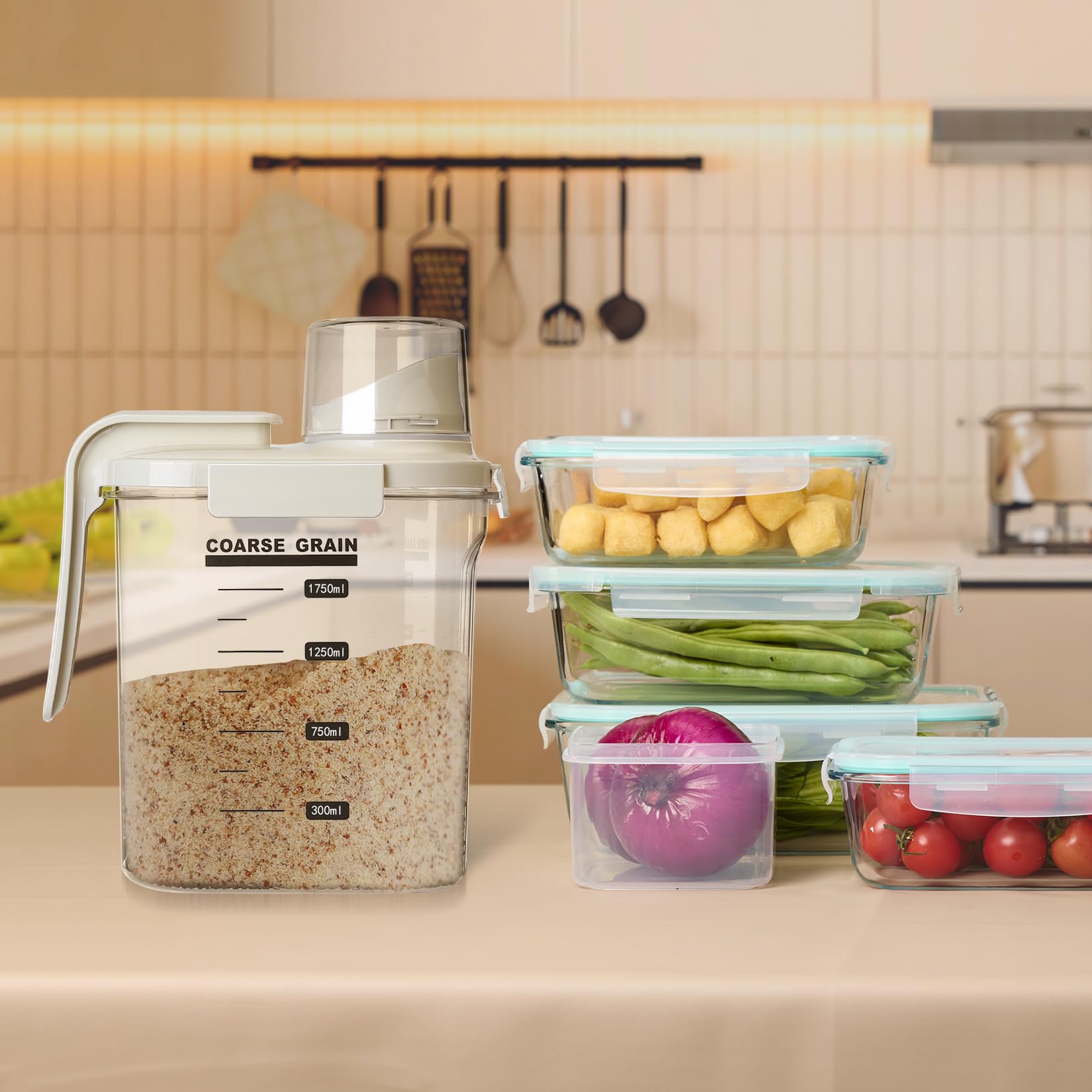 Contenitori Ermetici per Alimenti, 1500ml Porta Cereali da Colazione, Contenitori Pasta, Contenitore con Misurino Coperchio per Detersivo in Polvere, Contenitore Cereali Farina Zucchero Riso Cibo