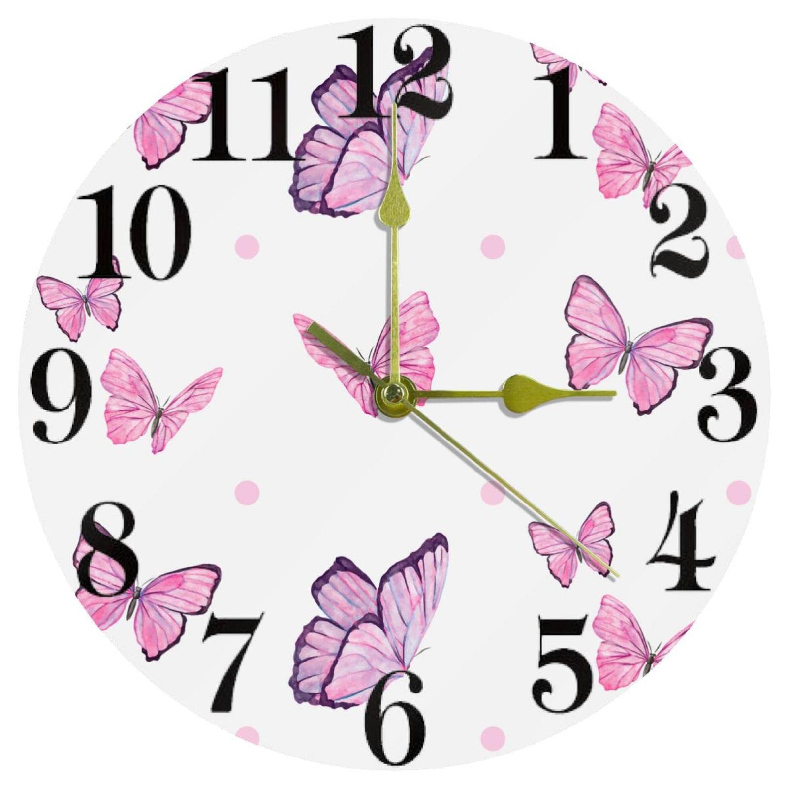 Horloge murale ronde rose à quartz avec papillons, le cadeau idéal pour la maison