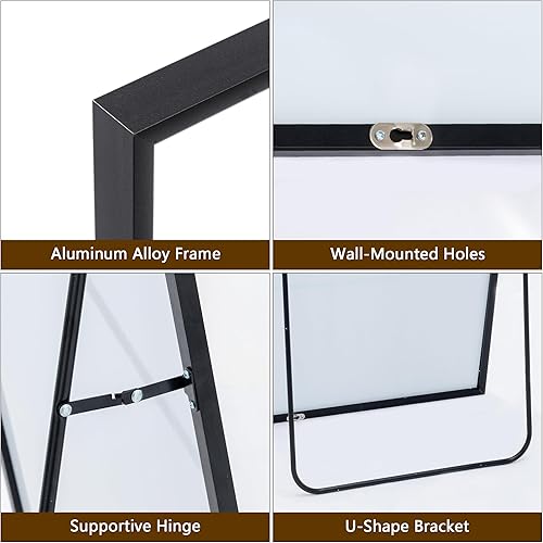 Miniatura 4 de Dolonm Espejo de longitud completa de 64 x 21 pulgadas, espejo de suelo con marco de aleación de aluminio, espejo grande para colgar o inclinarse,