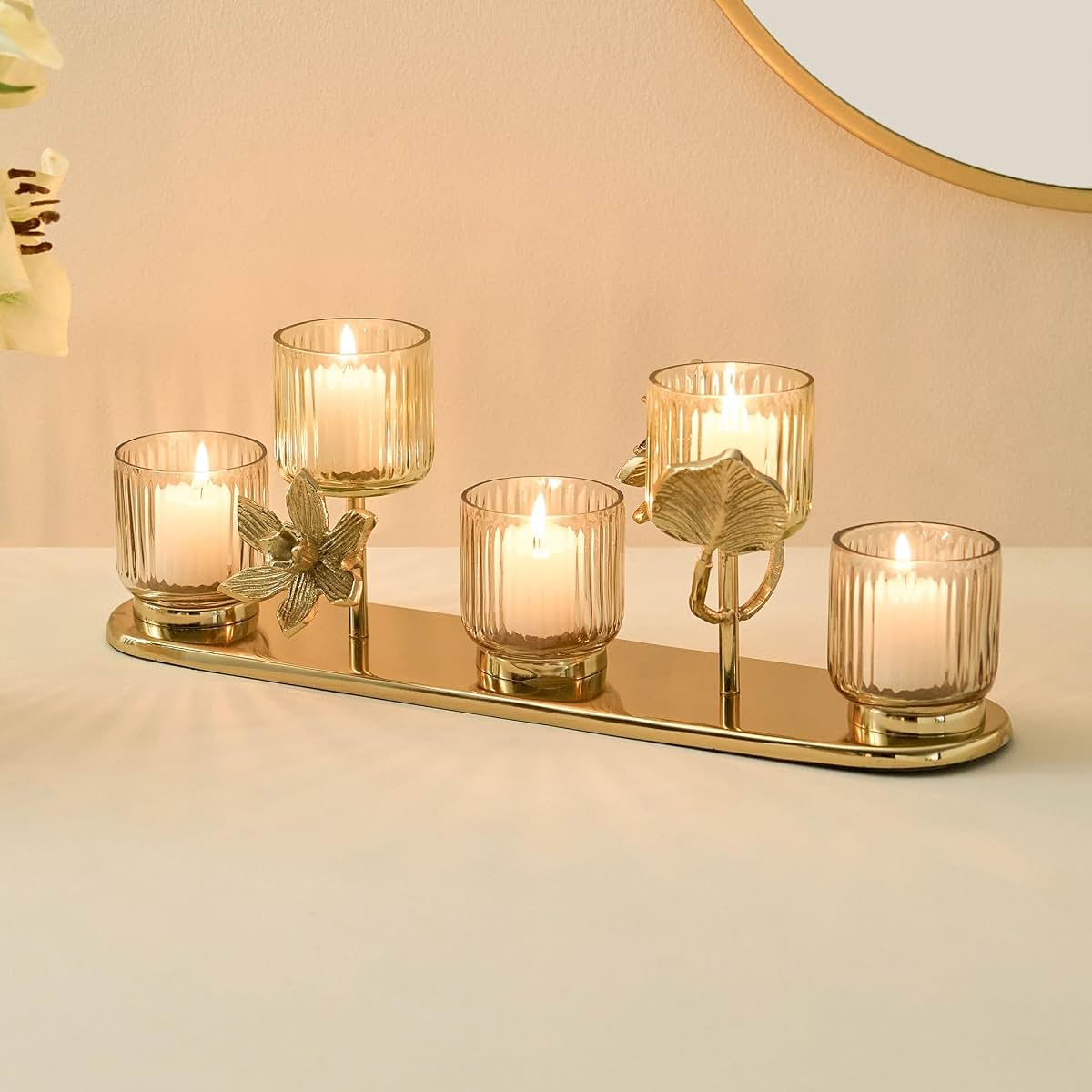 Home Centre Soma Bloom Glass Multi Votive Holder with Metal Stand
