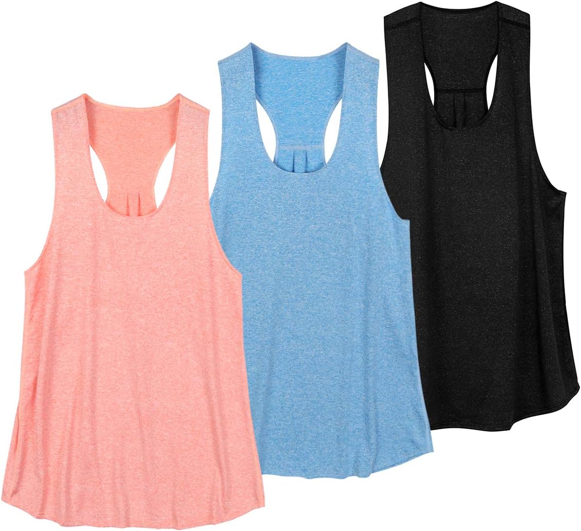 VEQKINGWomen Workout Tank Tops Loose Fit Racerback Muscle Tanks Sleeveless Shirts Pack for Yoga Running Exercise Gym