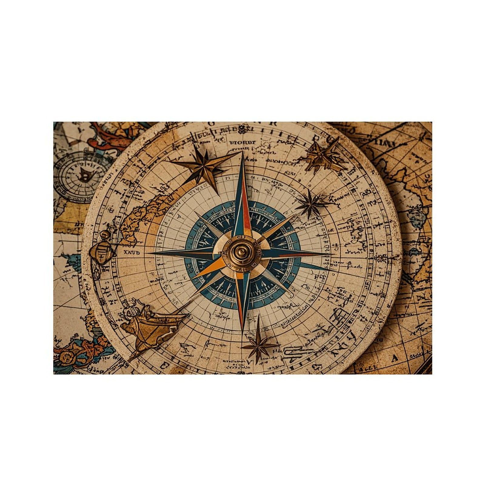 Compass and Old World Map Place Mat for Restaurant, Portable Table Mat for Kitchen, Anti-Slip Placemats for Home, Fashionable Place Mats for Wedding, Party, Hotels, Apartments 30x45cm