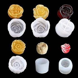 Yayatty 6 PCS Flower Silicone Molds Resin Candle Molds Set, 3D Flower Resin Molds, 3D Crystal Rose Flower Soap Molds for Epoxy Resin, Handmade Candle Soap