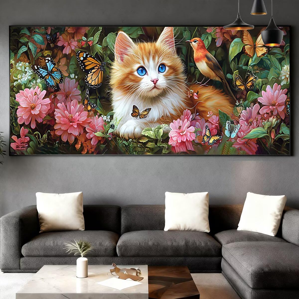 Obraz diamentowy duży rozmiar 180 x 70 cm, kot do malowania diamentami kompletny zestaw, rysunki z koralikami do samodzielnego przyklejania dla dorosłych, diamentowe malowanie zestawy do dekoracji