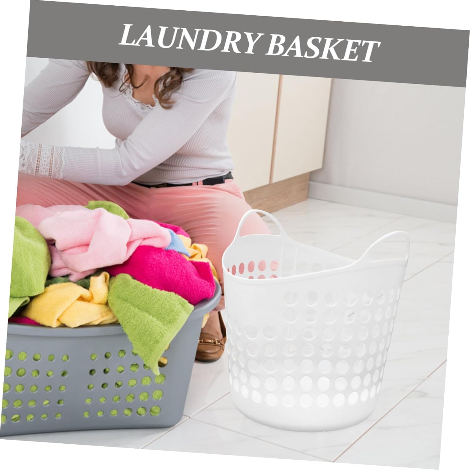 VICASKY Portable Handle Laundry Basket Hollow Clothes Hamper Multi Functional Storage Organizer for Bathroom Bedroom Nursery Living Reusable Washing Basket for Dirty Clothes