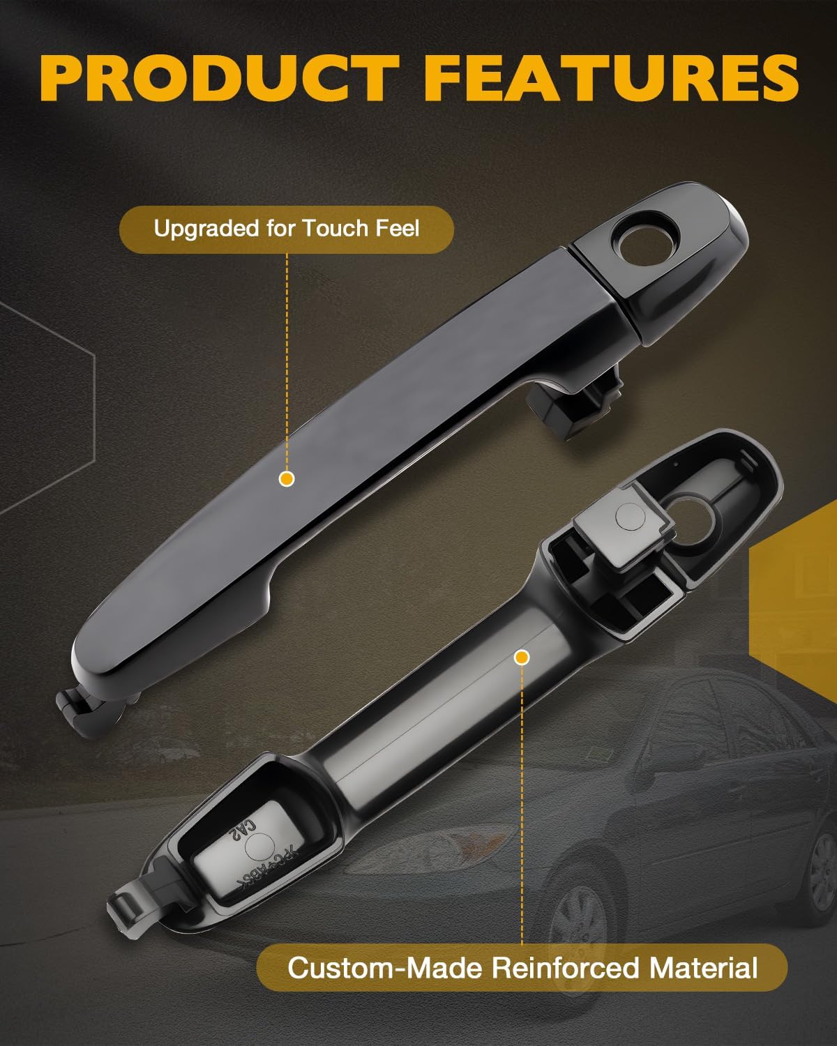 Exterior & Interior Door Handles, Compatible with 2002-2006 Toyota Camry, Gray Inside Handle with Chrome Lever, Outside Front & Rear Left Driver & Right Passenger Side, OE# 81309 GM1310169 6920633040