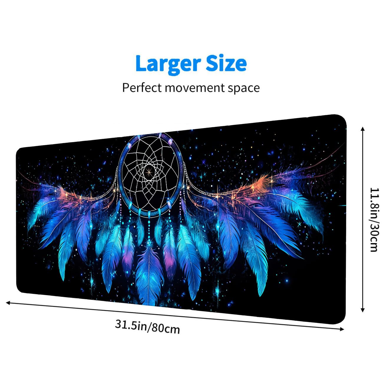 Feder-Schreibtischunterlage, Traumfänger, Fantasy, XL, großes Mauspad, erweitertes Laptop-Tastatur-Matte, Gaming-Schreibtischunterlage, Schreibtisch-Zubehör für Arbeit und Studium, 80 x 30 cm