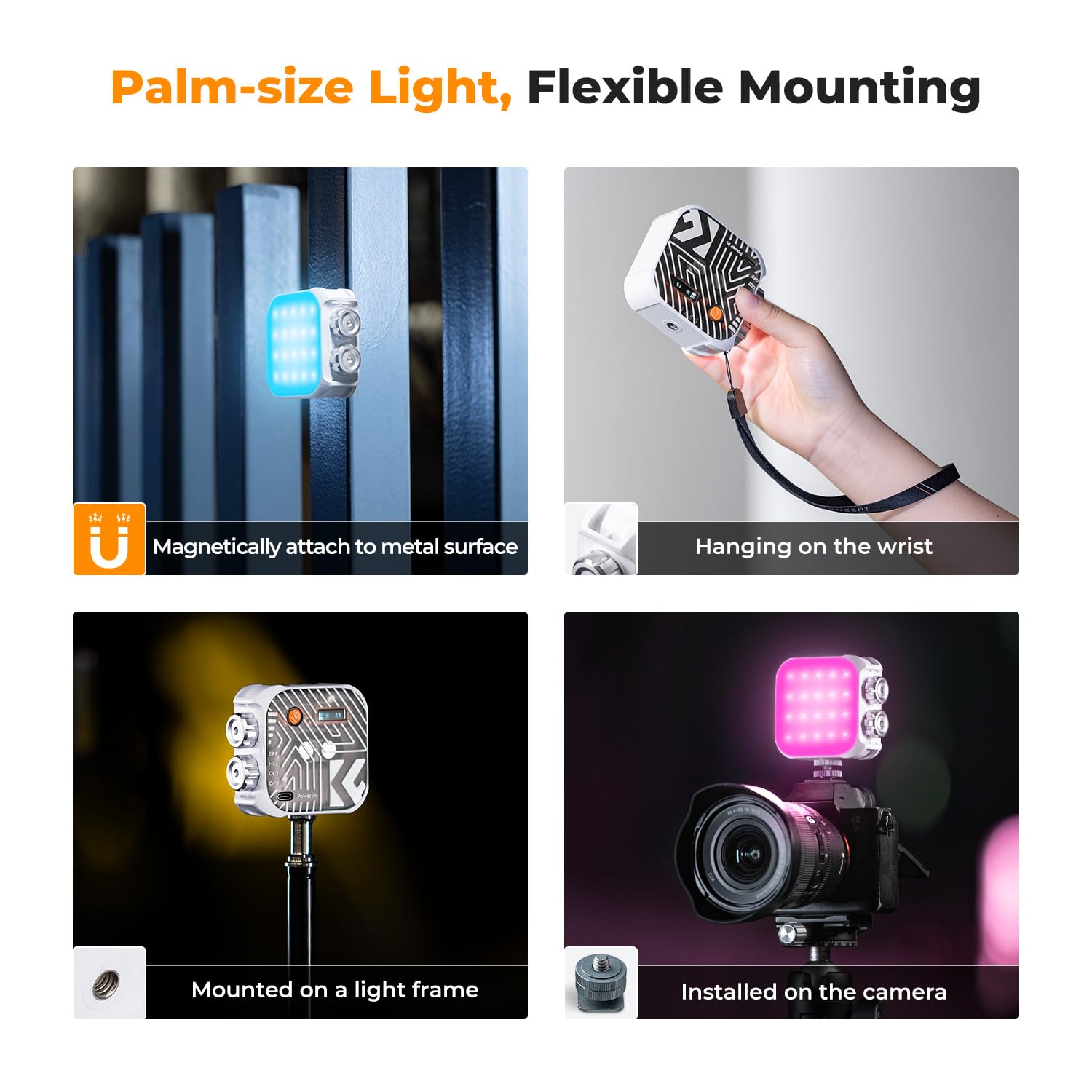 K&F CONCEPT 40 LED 360° Vollfarbige Duale Farbtemperatur Videolicht | 2500-9900K CRI 96+, 15 Lichteffekten, Mini Kamera Licht Akku für Vlogging, Selfie, Fotografieren, Schwarz