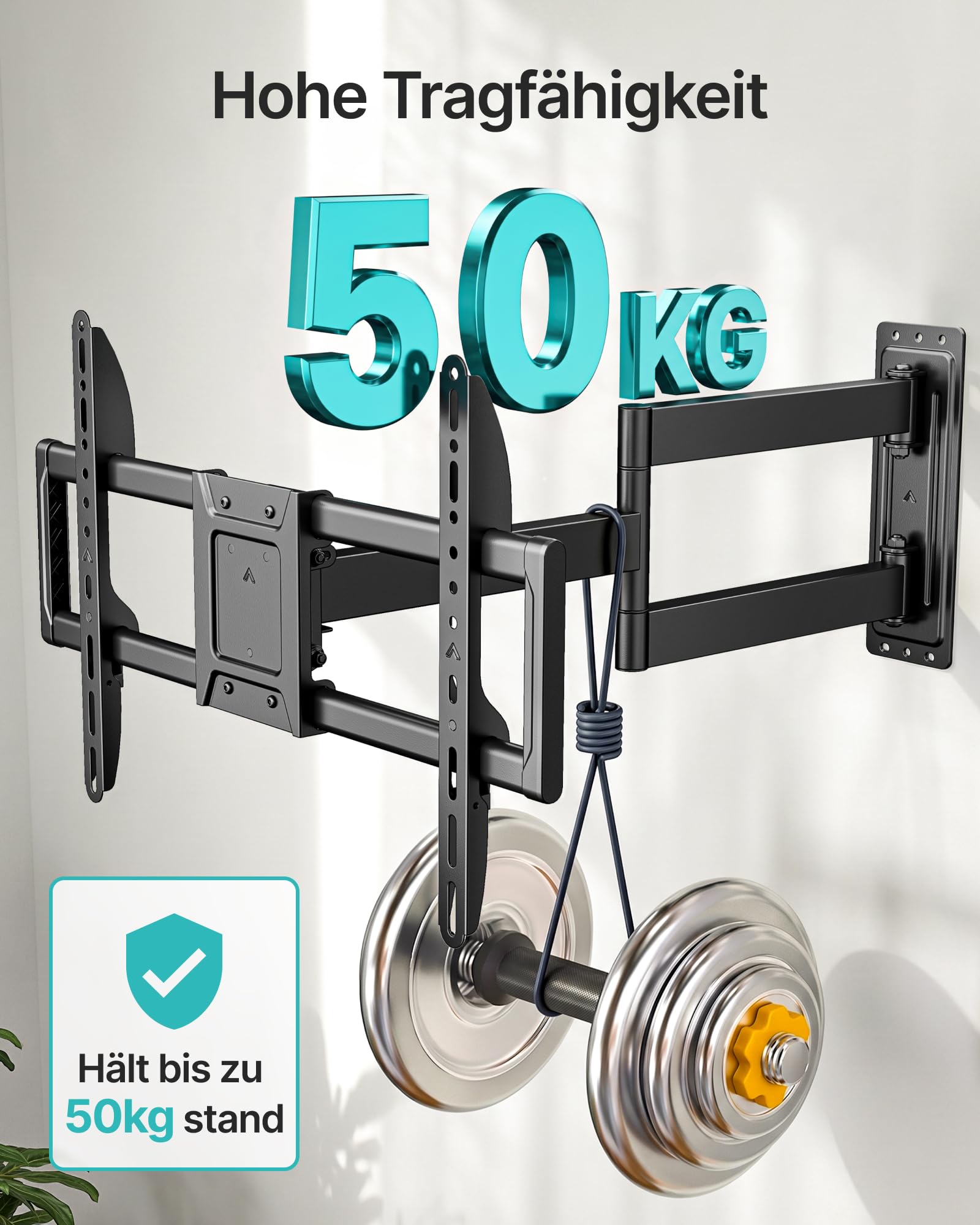 PEGZONE Soporte TV Pared Brazo Largo 86-812 mm 37-86", hasta 50 kg | Soporte para TV orientable e inclinable, VESA máx. 600x400, gestión de cables, compatible con TV LED, LCD y OLED