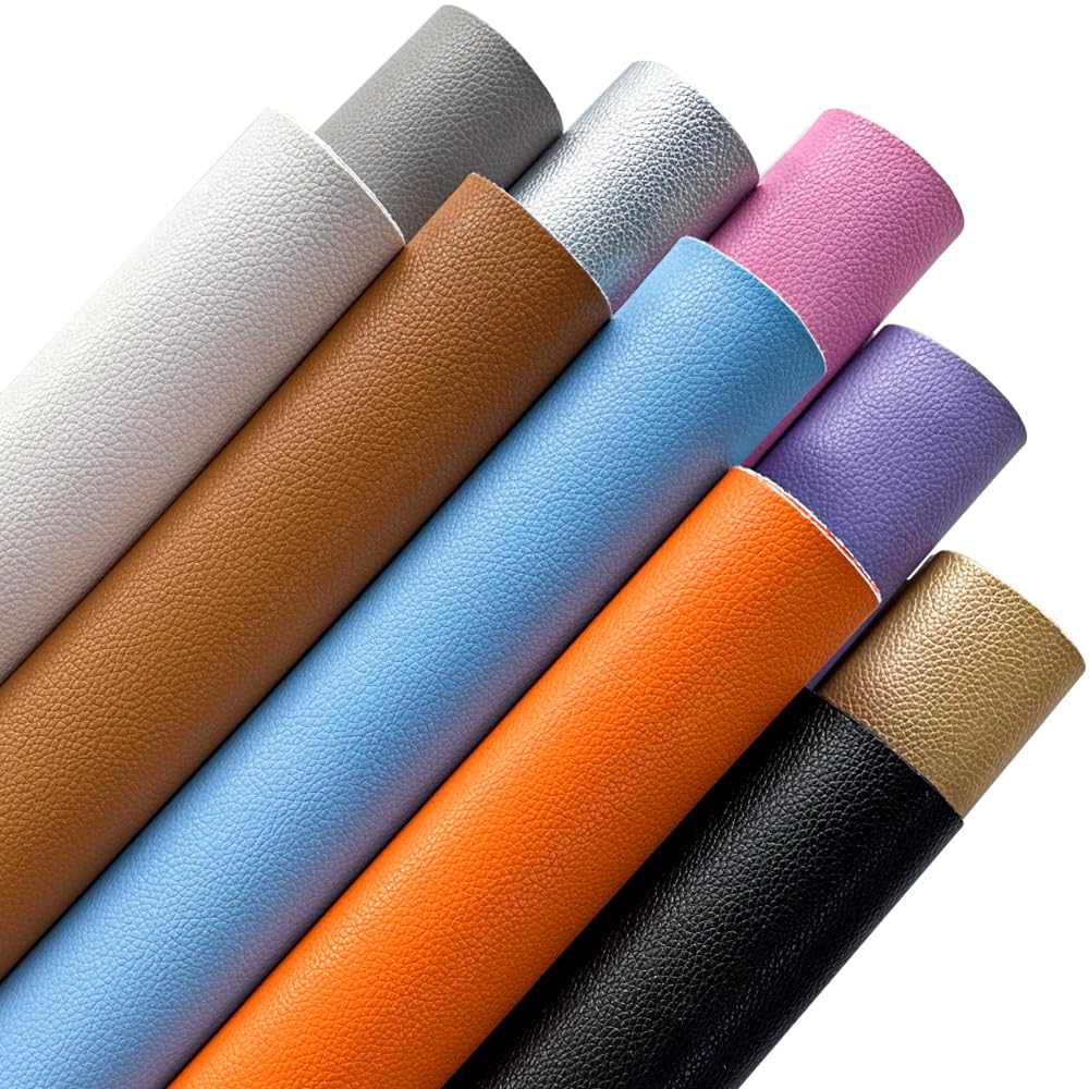 XHT 10pcs Lychee Texture Solid Color Faux Leather, 21cmx30cm Soft PU Vinyl Synthetic Leather for Earrings Bows Craft Making