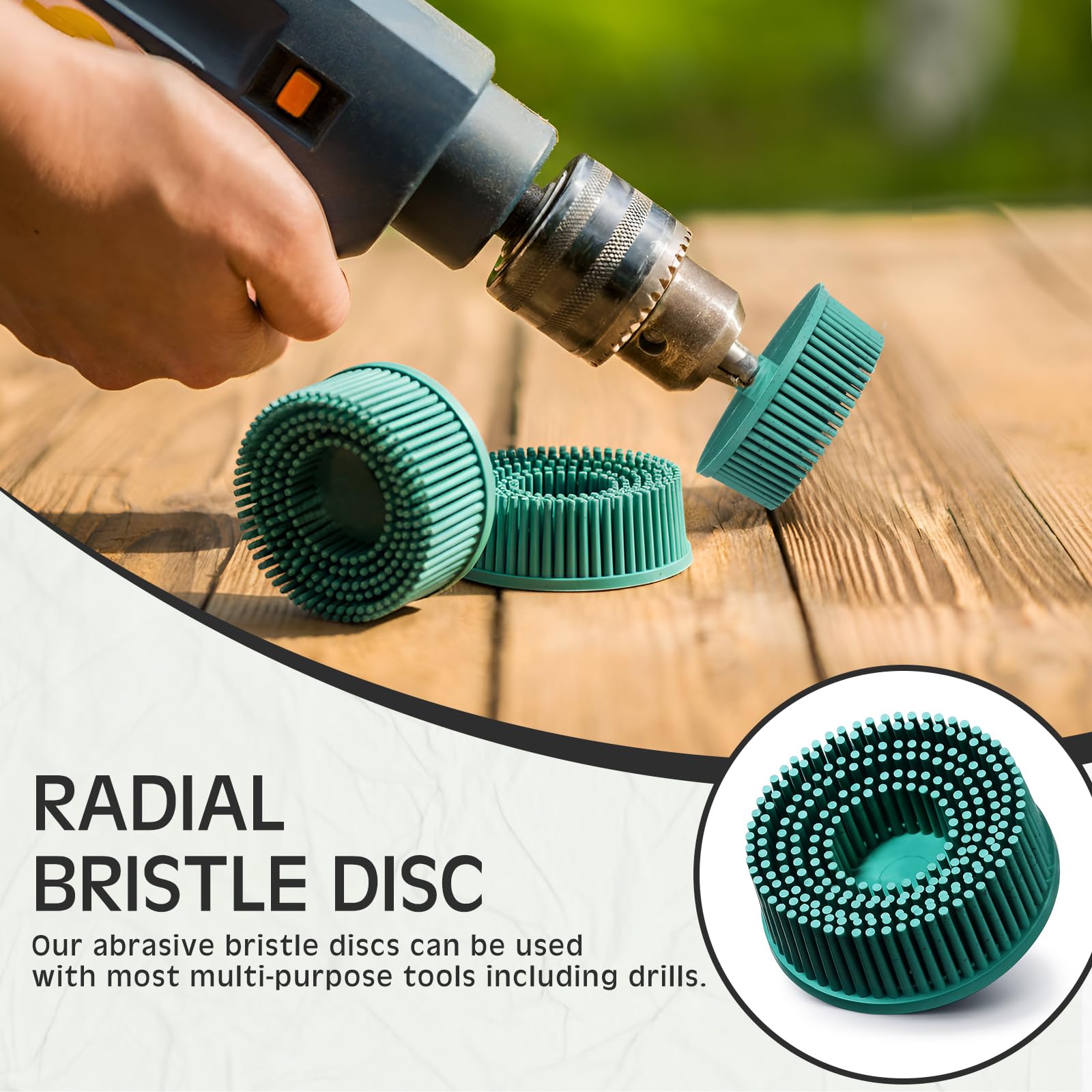 5 unidades de disco de cerdas de 5 cm, grano 50#, disco de eliminación de revestimiento abrasivo, cepillo eléctrico de desbarbado verde, cepillo de cerdas gruesas cónico para metal
