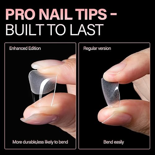 Vista 39 de AILLSA Puntas de uñas medianas de almendra, uñas acrílicas medio mate, gel transparente, cobertura completa, preliminadas, uñas postizas