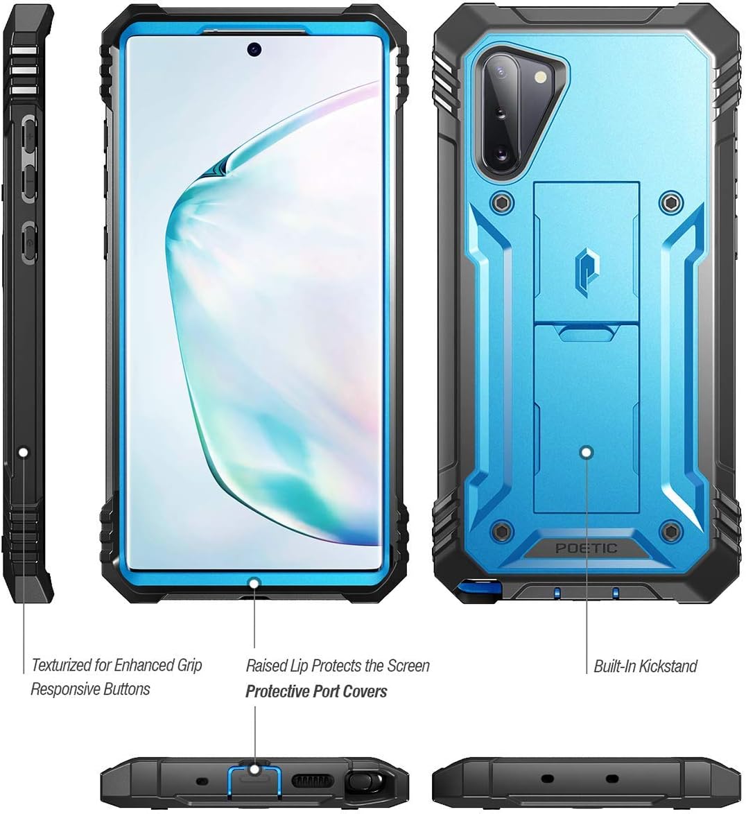 Flаѕh Dеаlѕ - 60% оƒƒ Galaxy Note 10 Rugged Case with Kickstand, Poetic Heavy Duty Military Grade Full Body Cover, Without Built-in-Screen Protector, Revolution Series, for Samsung Galaxy Note 10 (2019), Blue