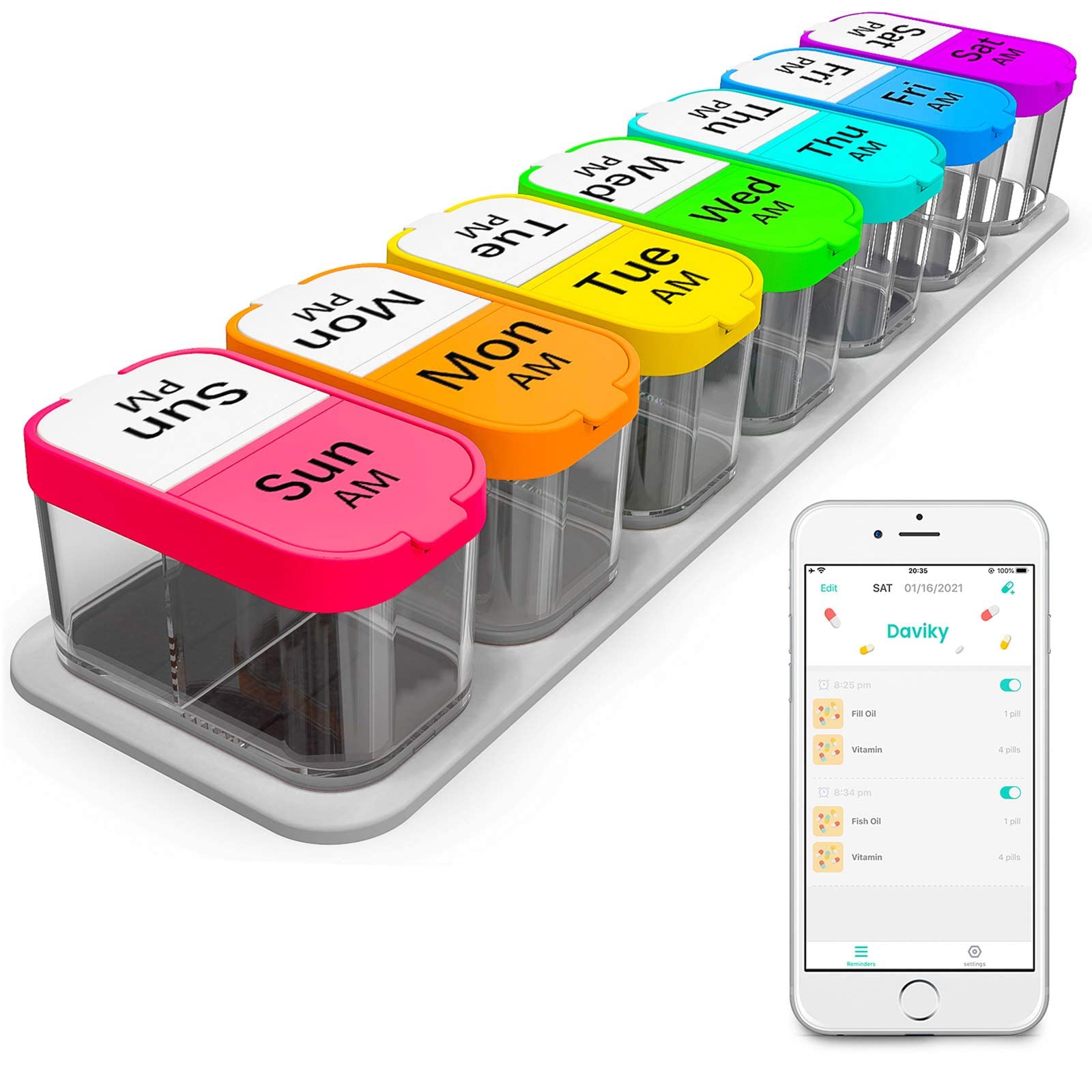 MAKINGTEC Pill Organizer 2 Times A Day, Smart Weekly Extra Large Pill Box 7 Day Am Pm with Free Smartphone Reminder App