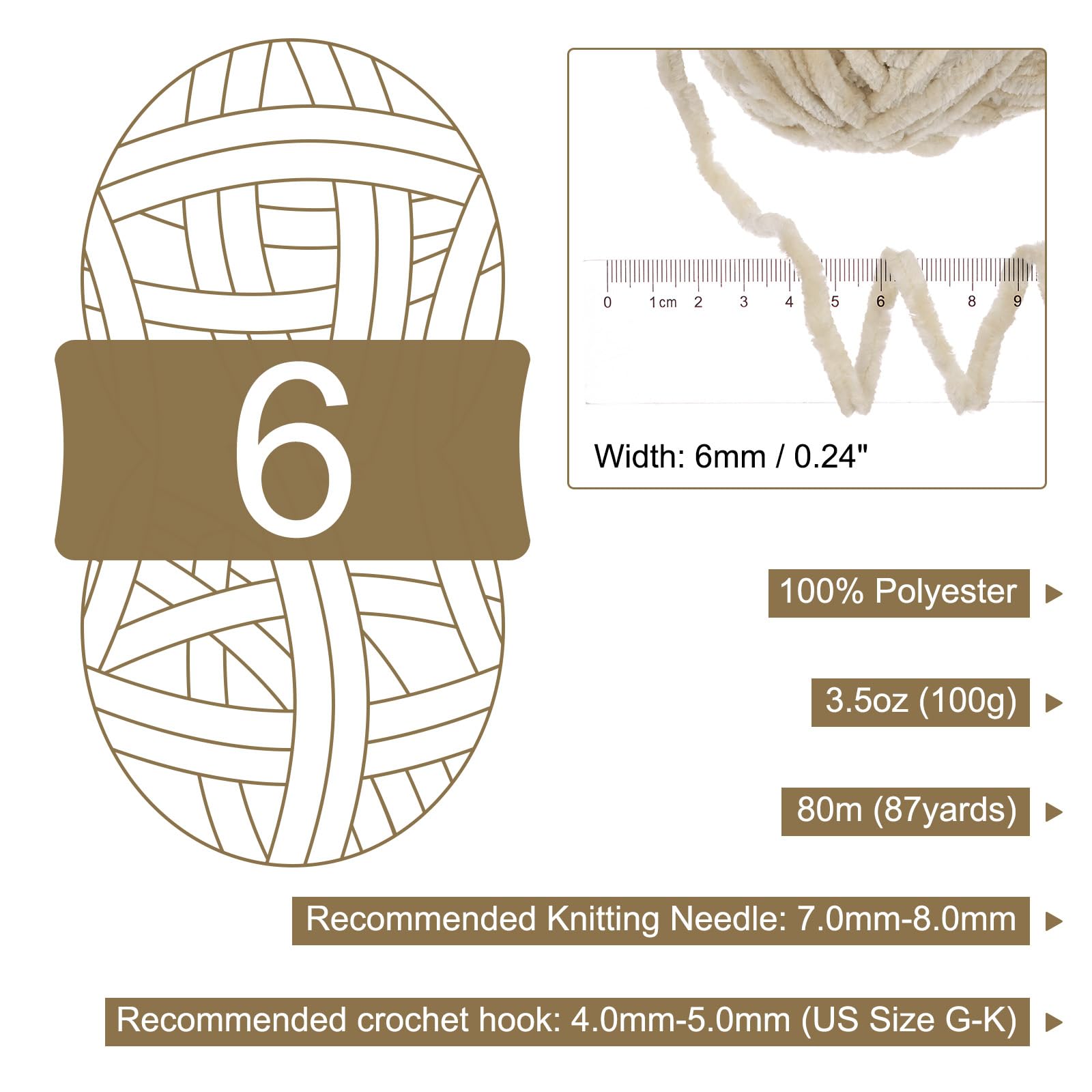 QUARKZMAN 4pz Filato di Velluto Morbido Filato di Chenille 4x100g/14.1oz (347iarde) Filato Soffice e Caldo per Maglia Uncinetto Tessitura Coperte Borse Sciarpe Guanti, Beige