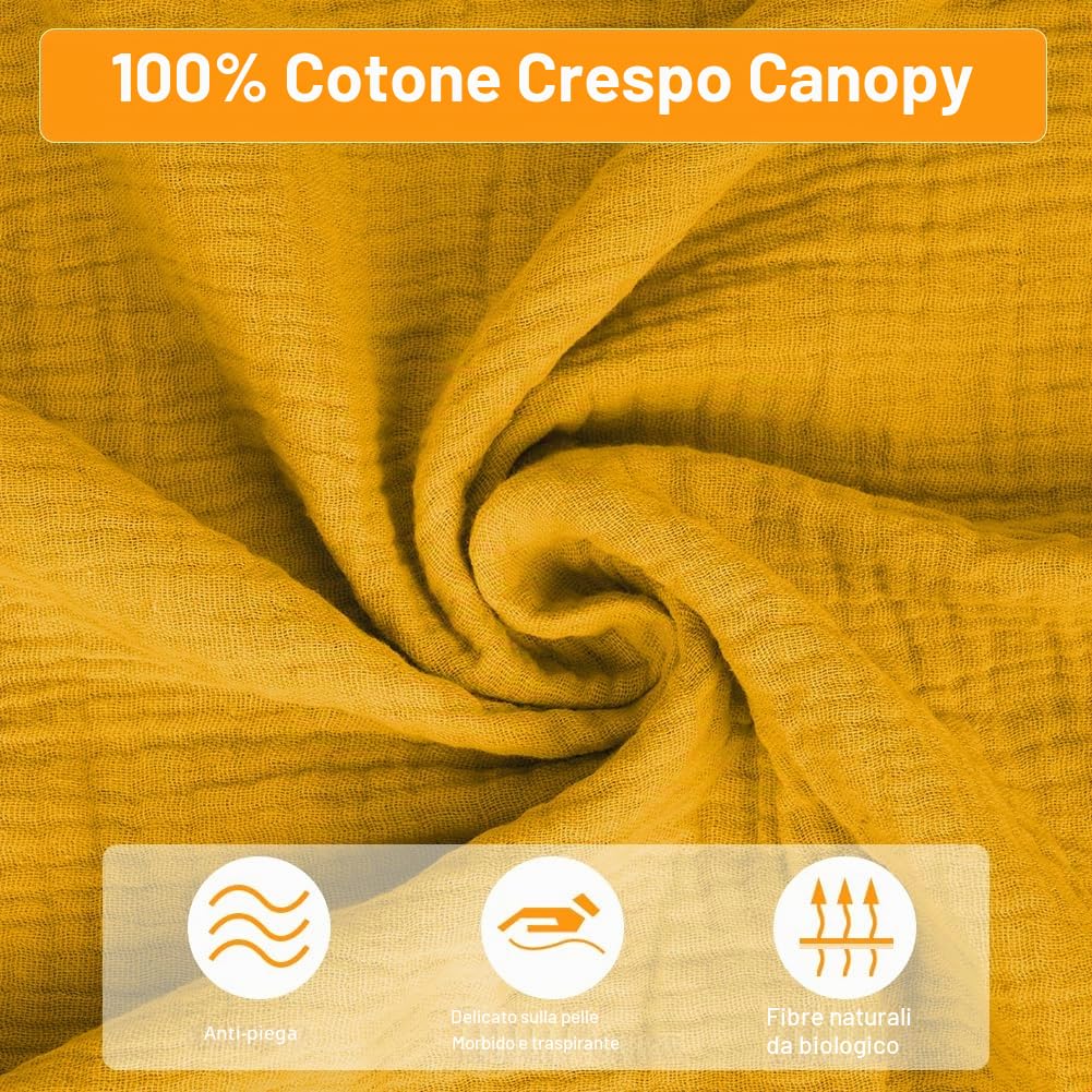 Vicloon Tenda Letto Bambini 100% Cotone, Tenda Letto Montessori per Letto Bambini, Baldacchini in Tessuto, Tenda da Letto per la casa in Mussola, 135 x 360 cm, Curcuma
