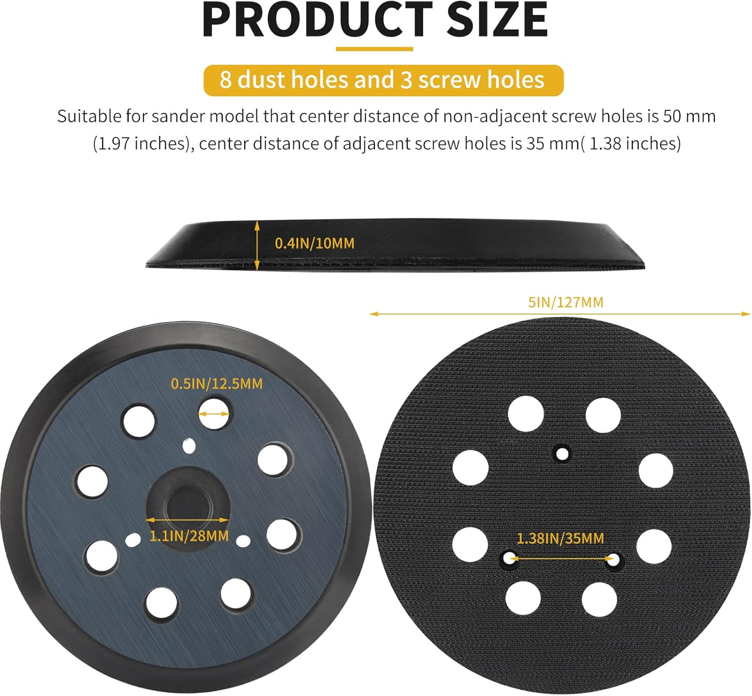 Sander Replacement Pads for Makita, 4-Pack 5" 8 Hole Hook and Loop Replacement Sander Pads Makita 743081-8/743051-7 DeWalt 151281-08/DW4388, Compatible with Makita BO5010, BO5030K, BO5031K, BO5041K - - 