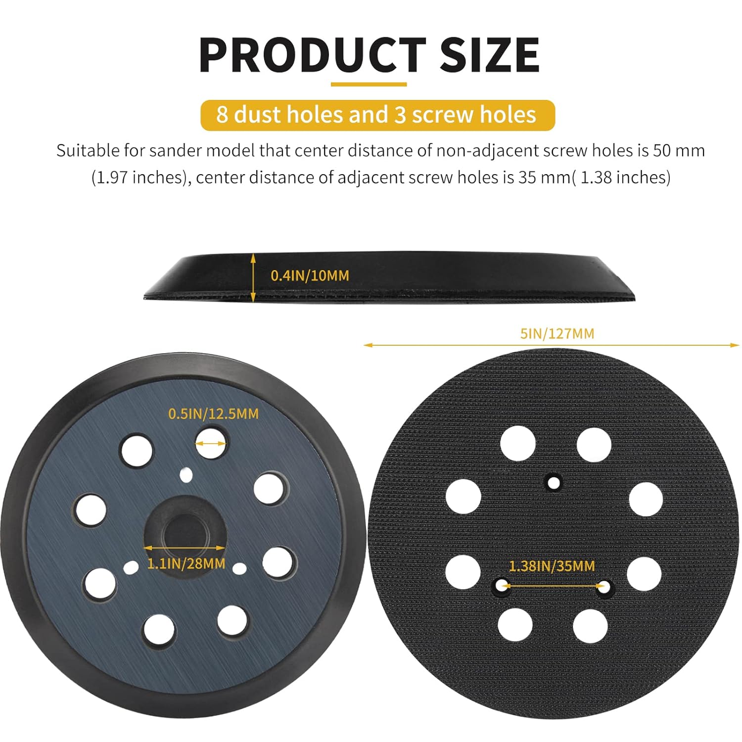 5" 8 Hole Hook & Loop Orbital Sander Replacement Pads Compatible with Makita Sander BO5010 BO5030K BO5031K BO5041K, 4 Pack