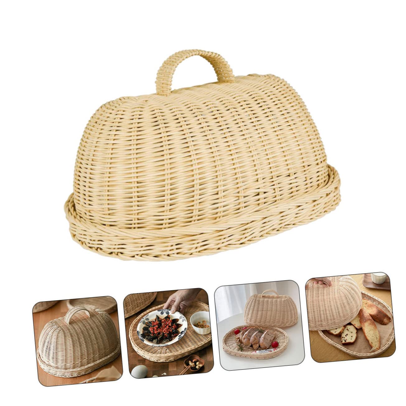 BRIGHTFUFU 1 Set Rattan Food Cover Snack Cakes Camping Accessories Basket with Lid Pastry Woven Baskets Wicker Bread Basket Cake Stand Food Trays Kitchen Fruit Cover Indonesia With Cover
