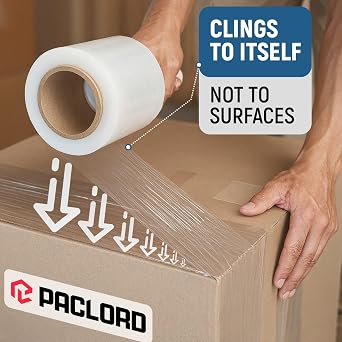 5 x 1000 Stretch Wrap Mini 8 Rolls with Handle Clear Plastic Stretch Film 80 Gauge, 500% Elongation, Heavy Duty Shrink Wrap for Moving, Packing & Shipping