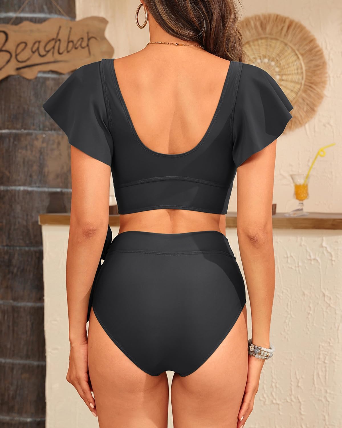 Aqua Eve Ruffle Bikini High Waisted Swimsuit - Women Two Piece Bathing Suit Tummy Control Bikini Set - Image 5