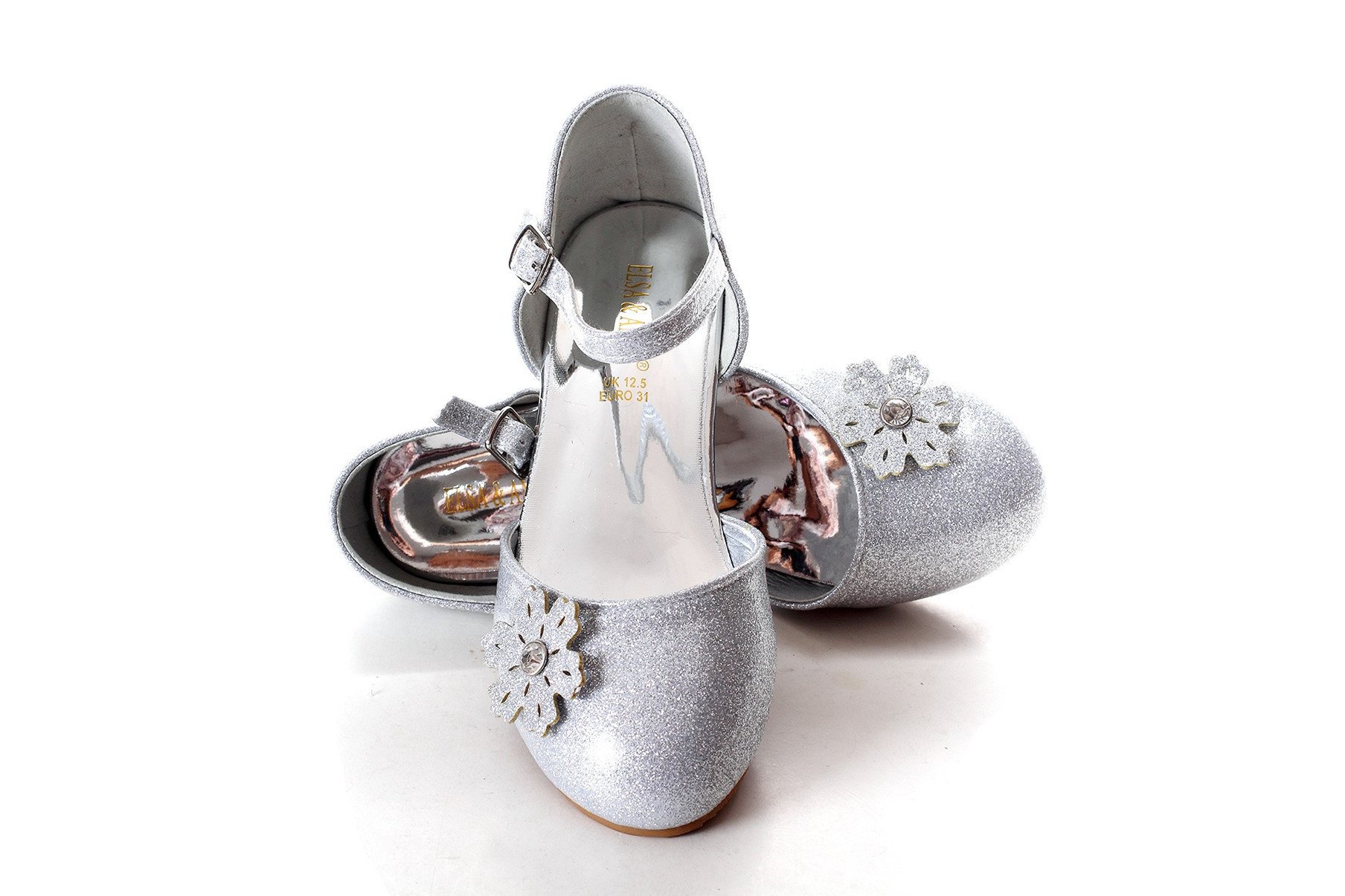 ELSA & ANNA Chaussures de Princesse pour Filles - Chaussures Reine des Neige à Talons de 3cm - Chaussures de Déguisement pour Fêtes et Anniversaires - SHOES2, Argent, 27 EU