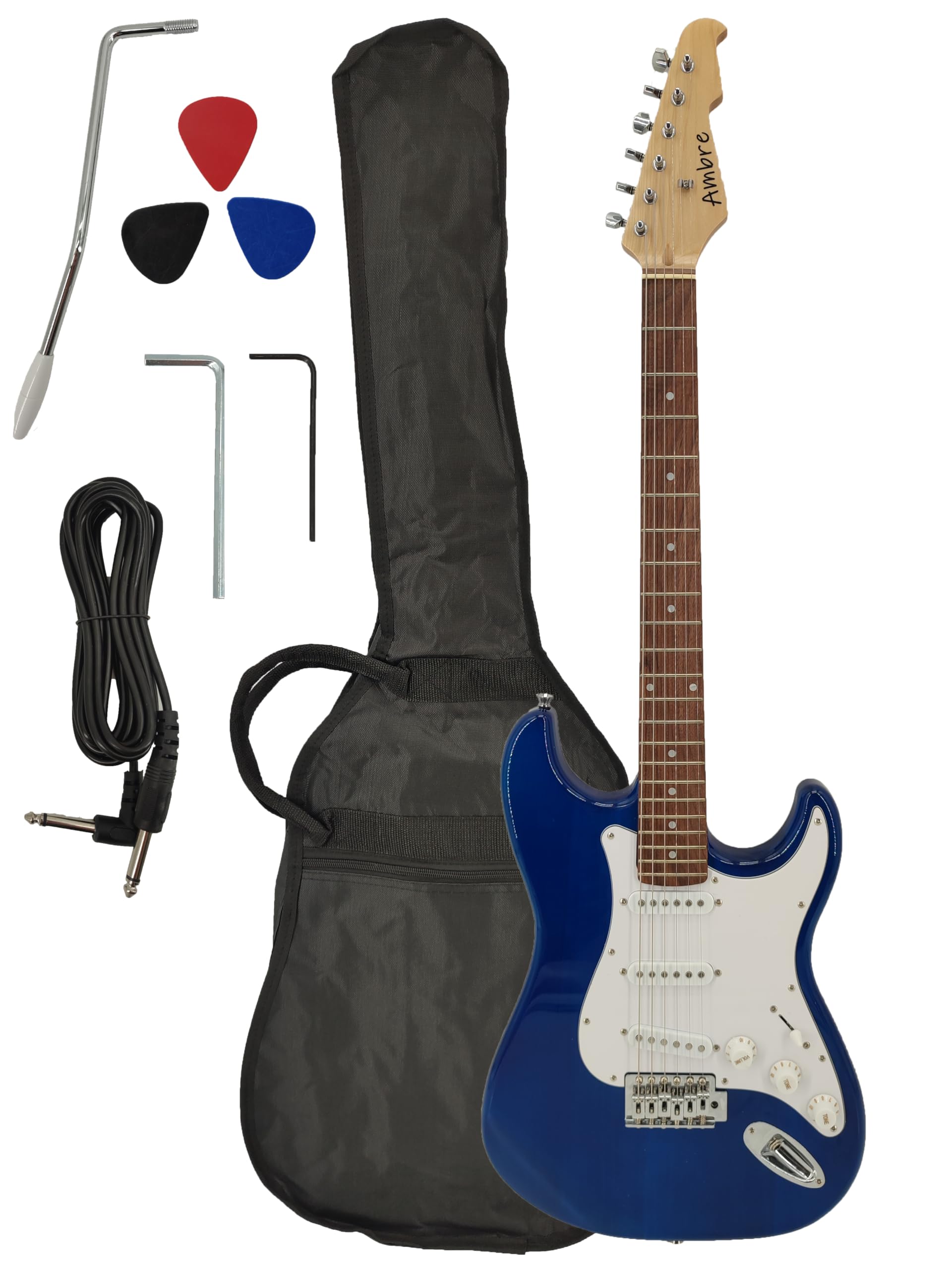 Ambre Guitare Electrique Droitier ou Gaucher pour Adulte (Bleu, Droit)