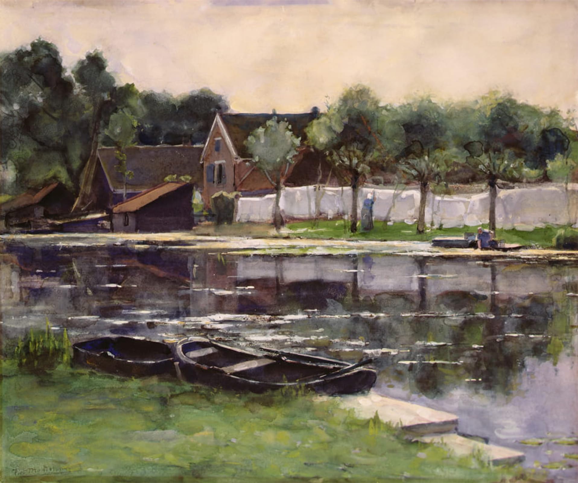 ARTXLXXBN Famous Print Painting Colorful Art Print Farmer's Wives with Laundry on the Border of a River by Piet Mondrian Canvas Art Decorations for Home Decor 60x90cm