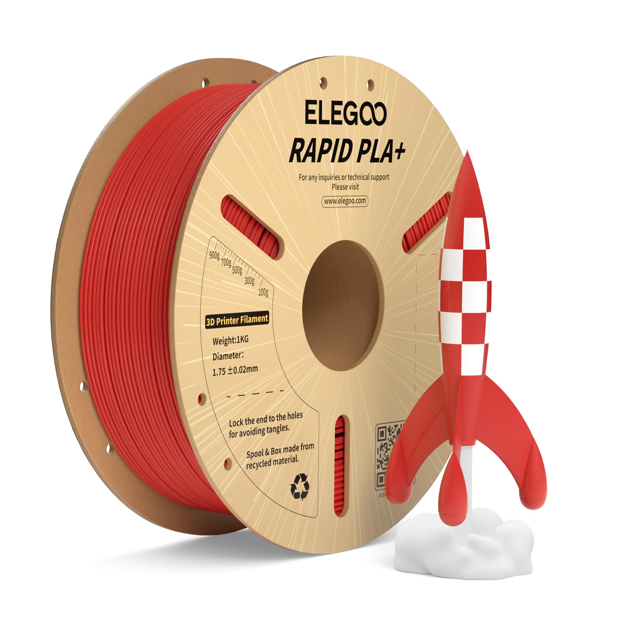 ELEGOO Rapido Filamento PLA+ 1.75mm Rosso 1KG, Alta Velocità 30-600 mm/s, Filamento PLA Plus per Stampante 3D, Precisione Dimensionale +/- 0.02mm, Filamento per La Maggior Parte delle Stampanti 3D