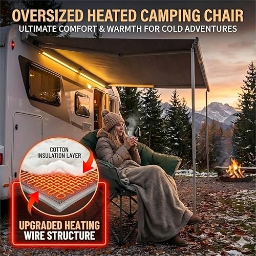 Miniatura 5 de Colorsoul Sillas de campamento con calefacción de gran tamaño, resistentes, totalmente gruesas y acolchadas para deportes al aire libre, silla