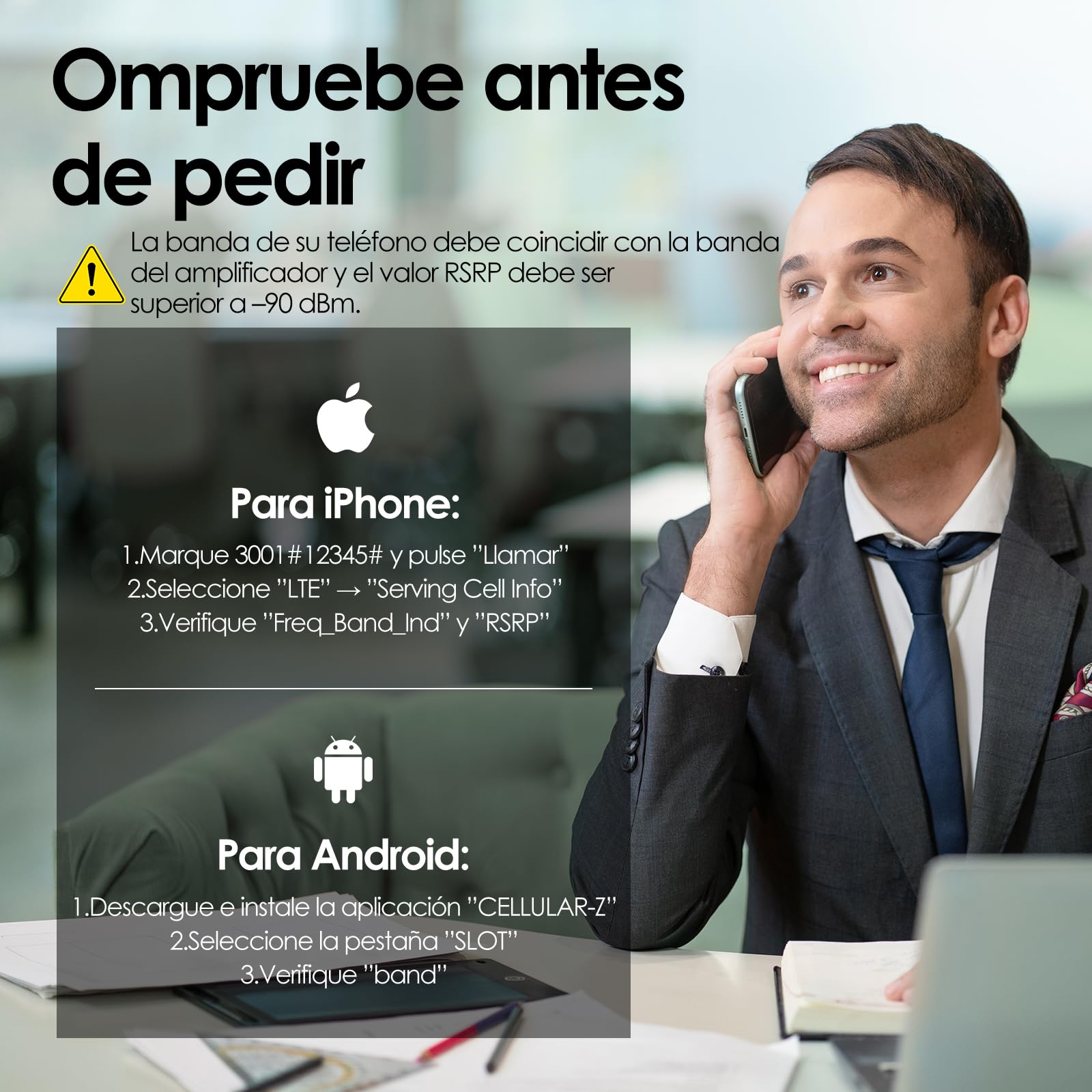 Amplificador Señal Móvil 4G LTE 4 Bandas B20/8/3/1 - Cobertura 250m² para Casa, Oficina y Zonas Rurales - Kit con Antena Yagi y Cable 15m - Compatible con Movistar/Orange/Vodafone