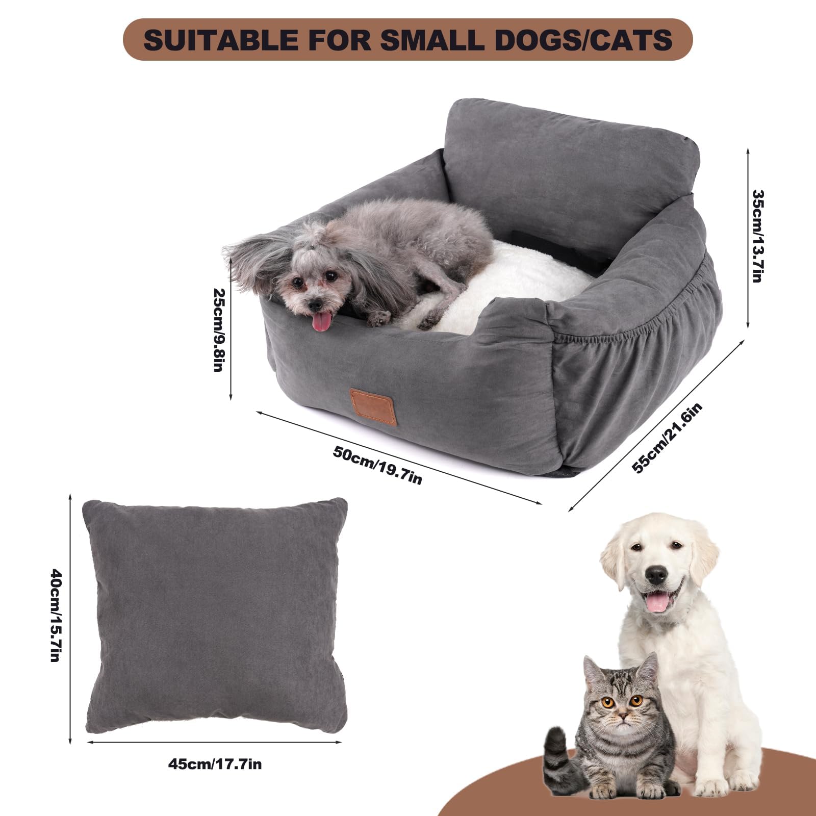 Seggiolino auto per cani,Seggiolino da viaggio per cani,Seggiolino Auto per Cani di Piccola e Media Taglia,Comodo e Sicuro,può Essere smontato e Pulito Facilmente (Grigio, Medio)