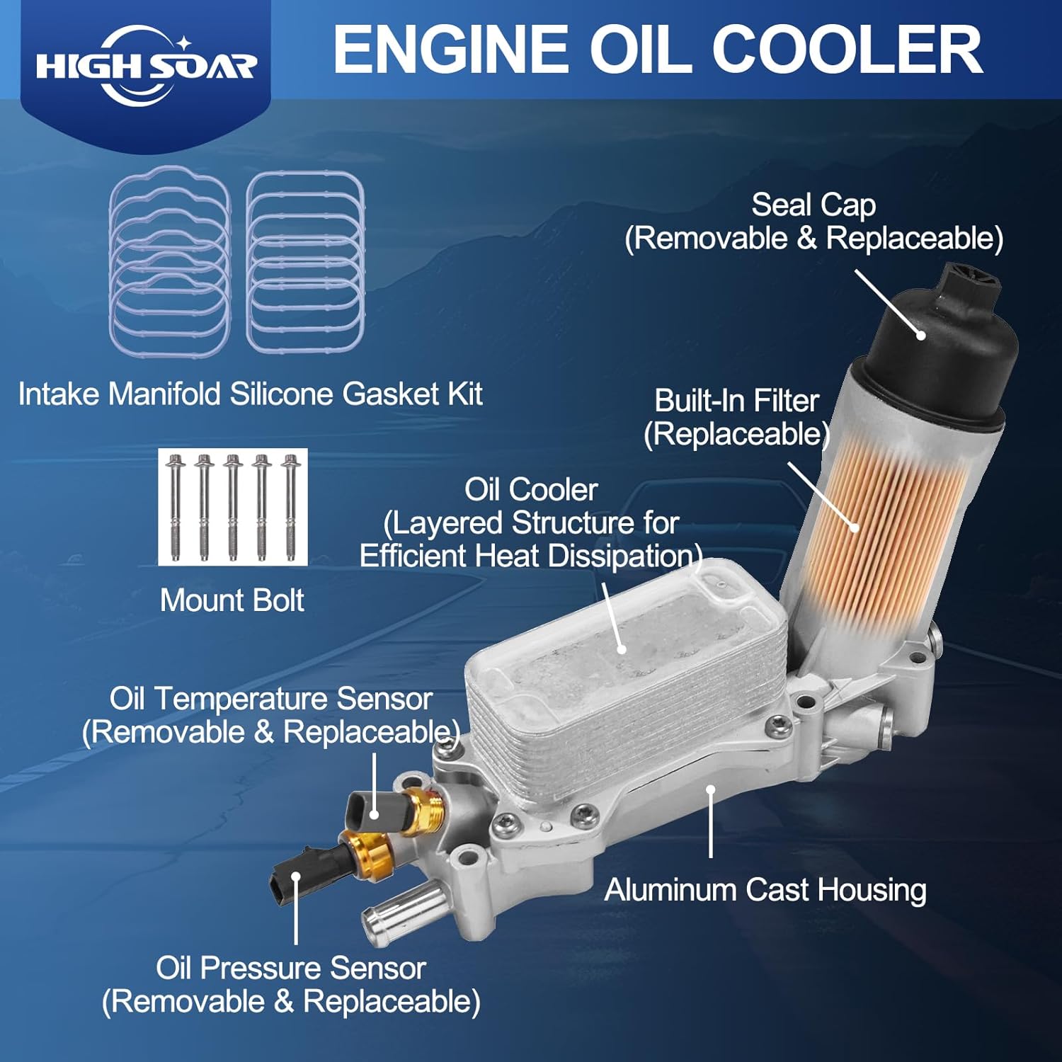 High Soar 926-959 Aluminum Oil Filter Housing with Oil Cooler for 2011-2016 Jeep Grand Cherokee Wrangler Dodge Avenger Challenger Charger Journey Caravan Durango Chrysler 300 200 Town Country Ram 3.6L