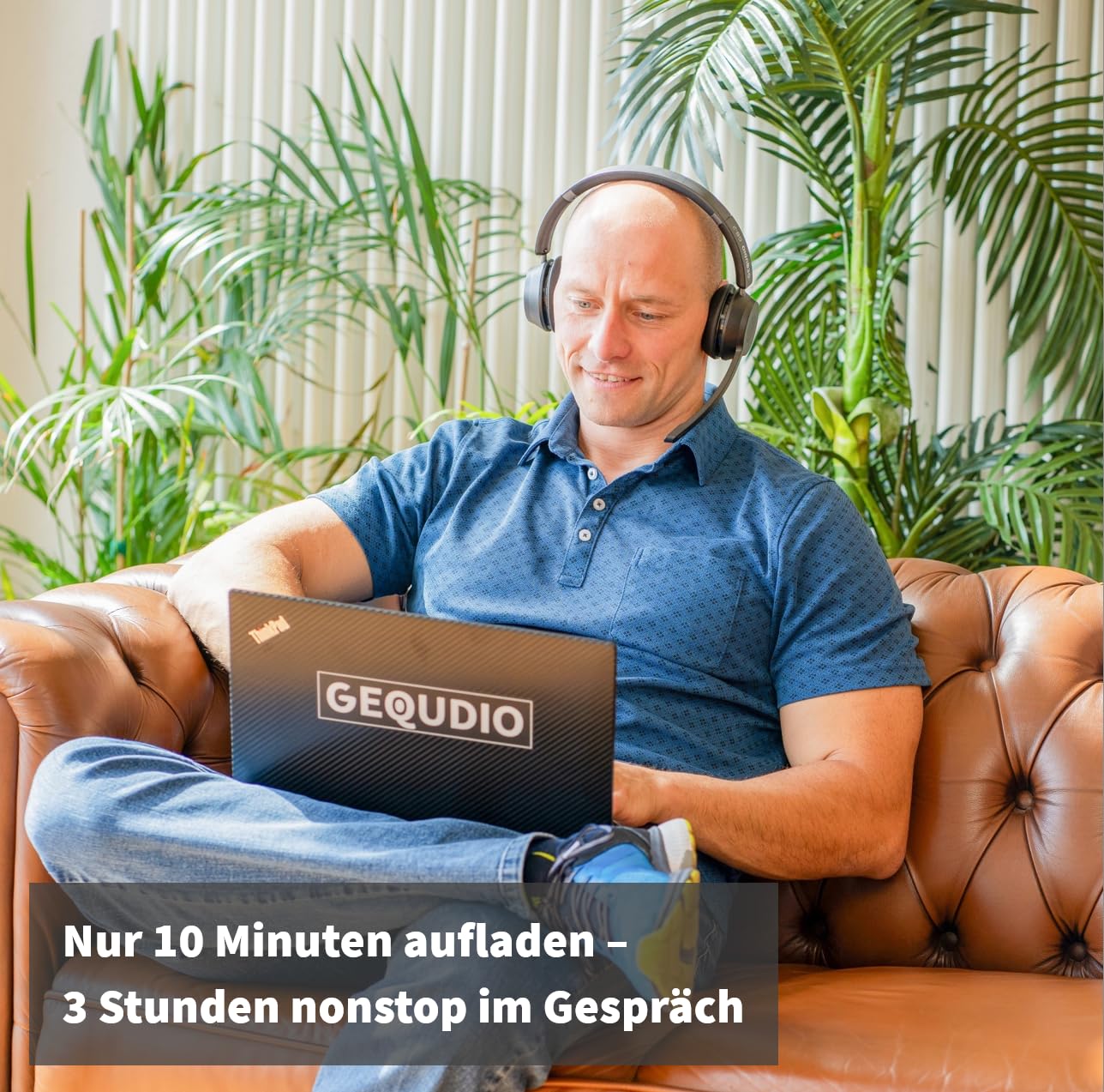 GEQUDIO Bluetooth Headset mit Mikrofon & Ladestation, GB2+, 500h Standby | Noise Cancelling · Multipoint · kabellos · für PC, Mac & Laptop · Home Office & Business · inkl. Ladeschale