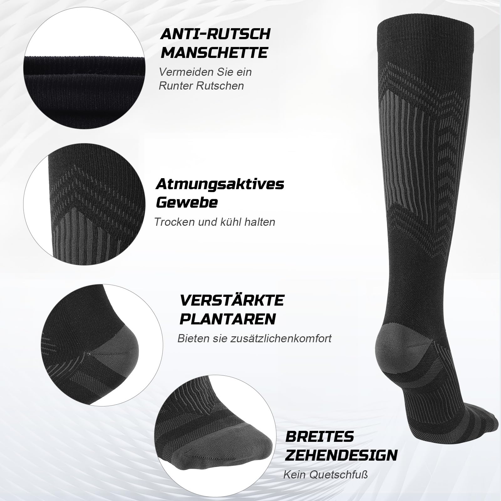 PRAOAHEI 2 pares de calcetines de compresión, calcetines de compresión, calcetines de trombosis, 20-30 mmhg, calcetines de apoyo para hombre y mujer, para deportes, ciclismo, viajes, embarazo, vuelo,
