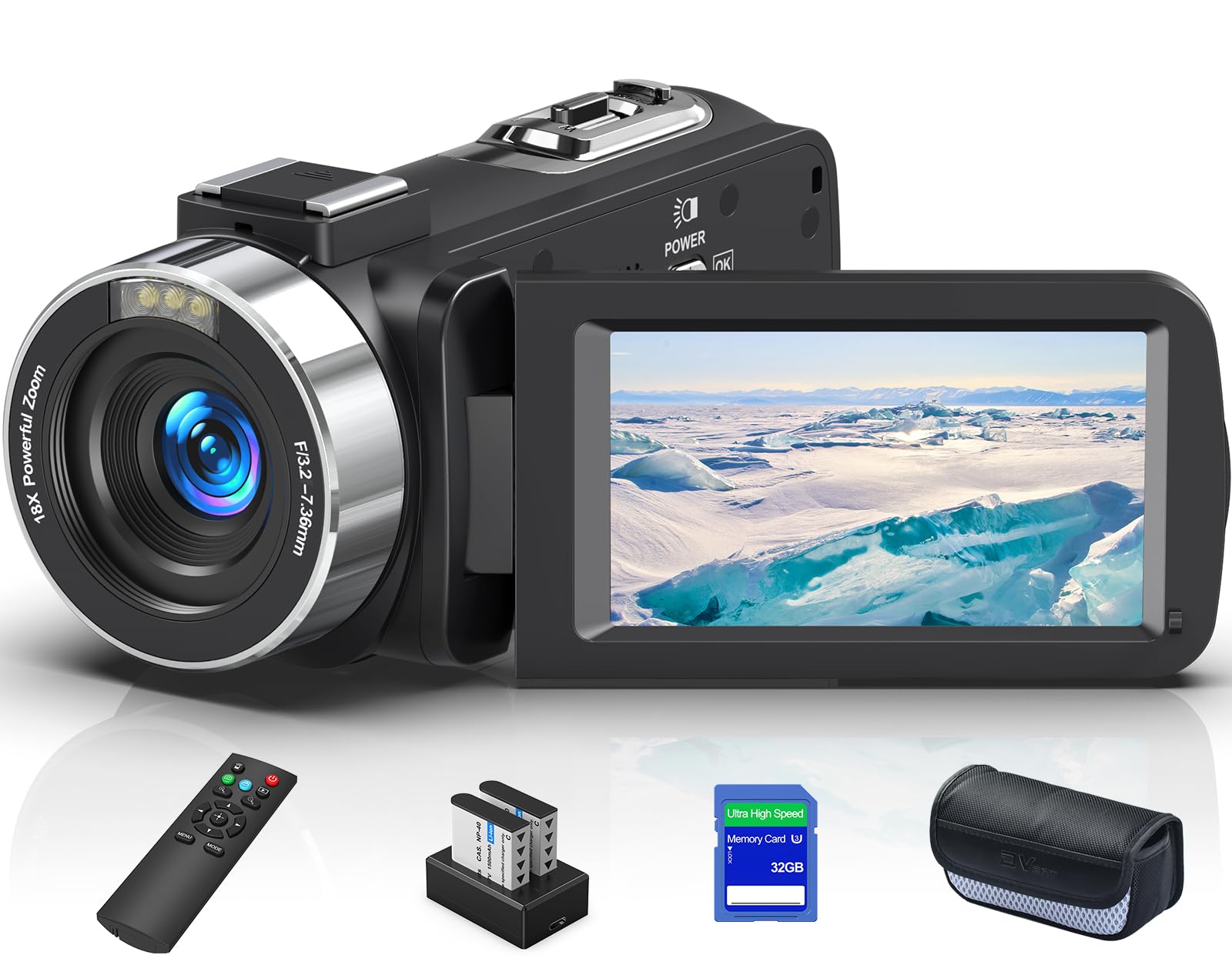 Gcasio Câmera de vídeo 8K 64MP com zoom digital de 18 x, câmera de