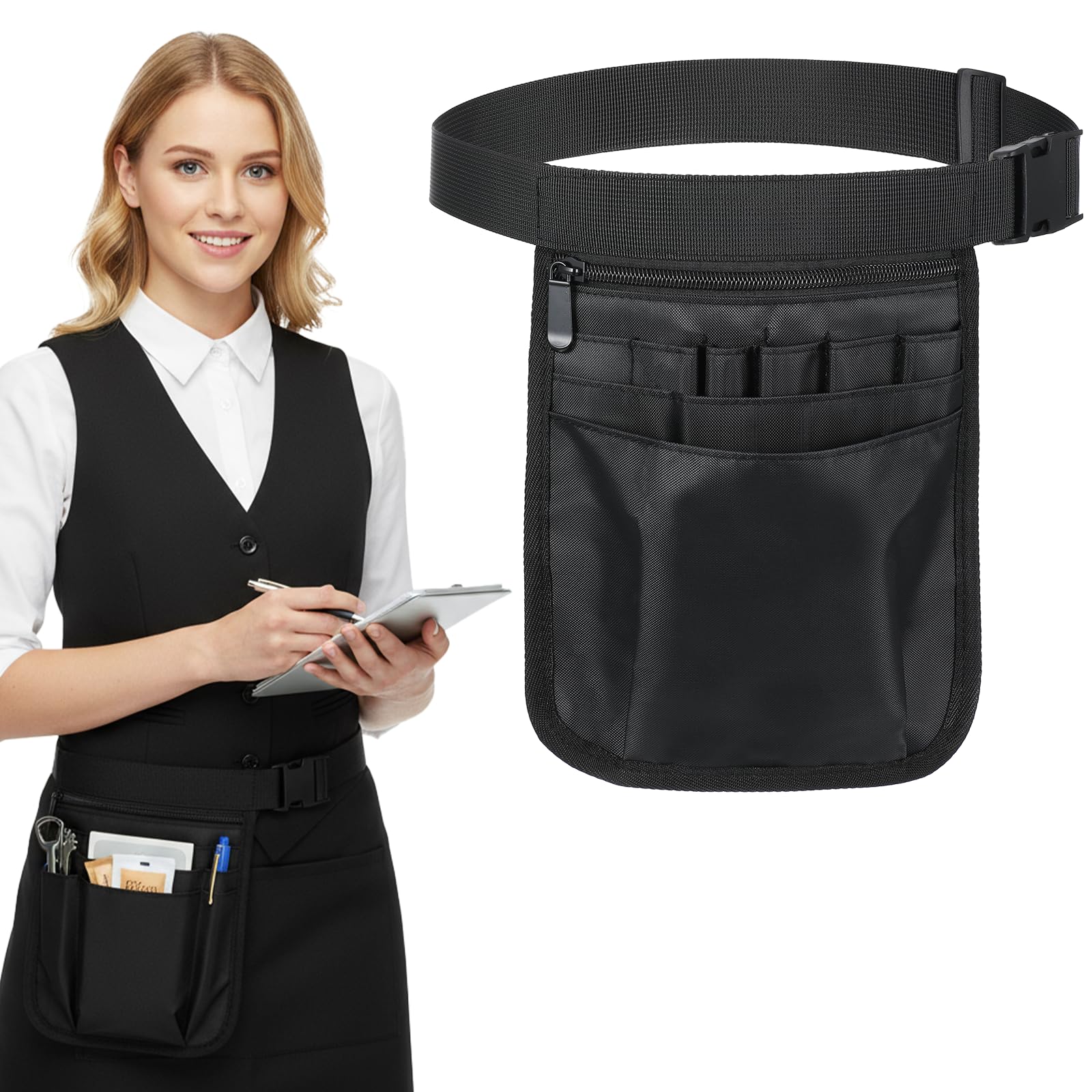 YBEATY Server Apron Waist Pouch Restaurant Waiter Waist Tool Working Serving Pouch with Adjustable Belt Utility Multiple Pockets Money Bag for Restaurants Gardening Hotel Bar
