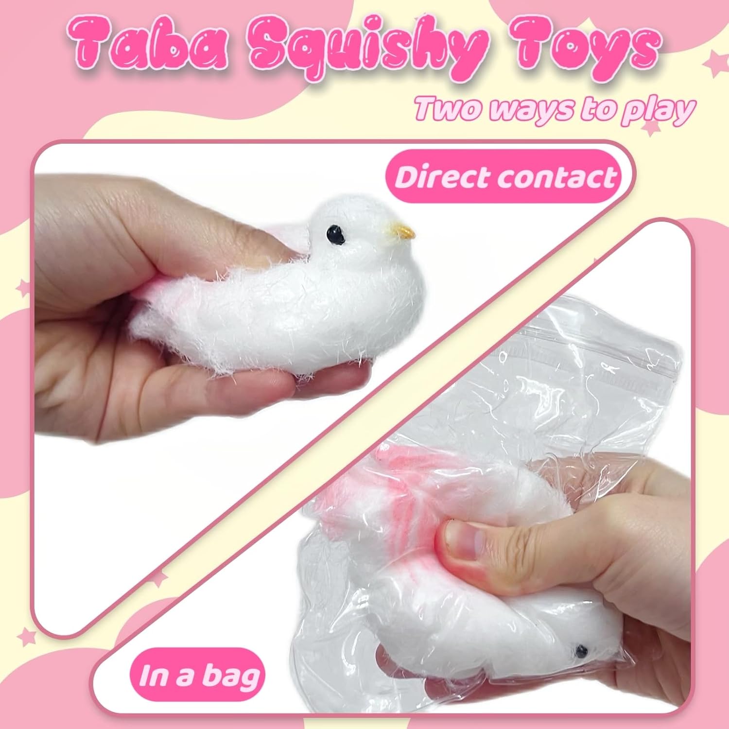 Pink Bird Taba Squishy Toys for Kids and Adults, Bird Fufu Squishy Stress Balls, Cute Animal Stress Squeeze Ball Sensory Fidget Toys for Christmas Decor, Easter Basket Stuffer, Birthday Gift