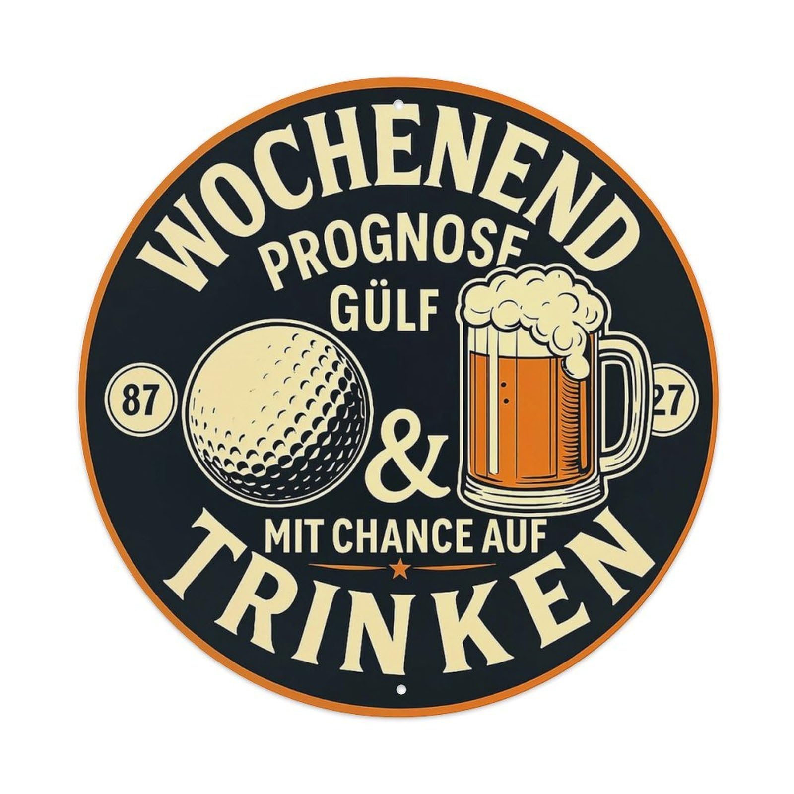 Golf Beer Weekend Forecast Drink Retro Metal Sign Round Tin Sign, Vintage Decor Art Poster for Bar, Home, Man Cave, Kitchen, Laundry Room Gift 8x8Inch